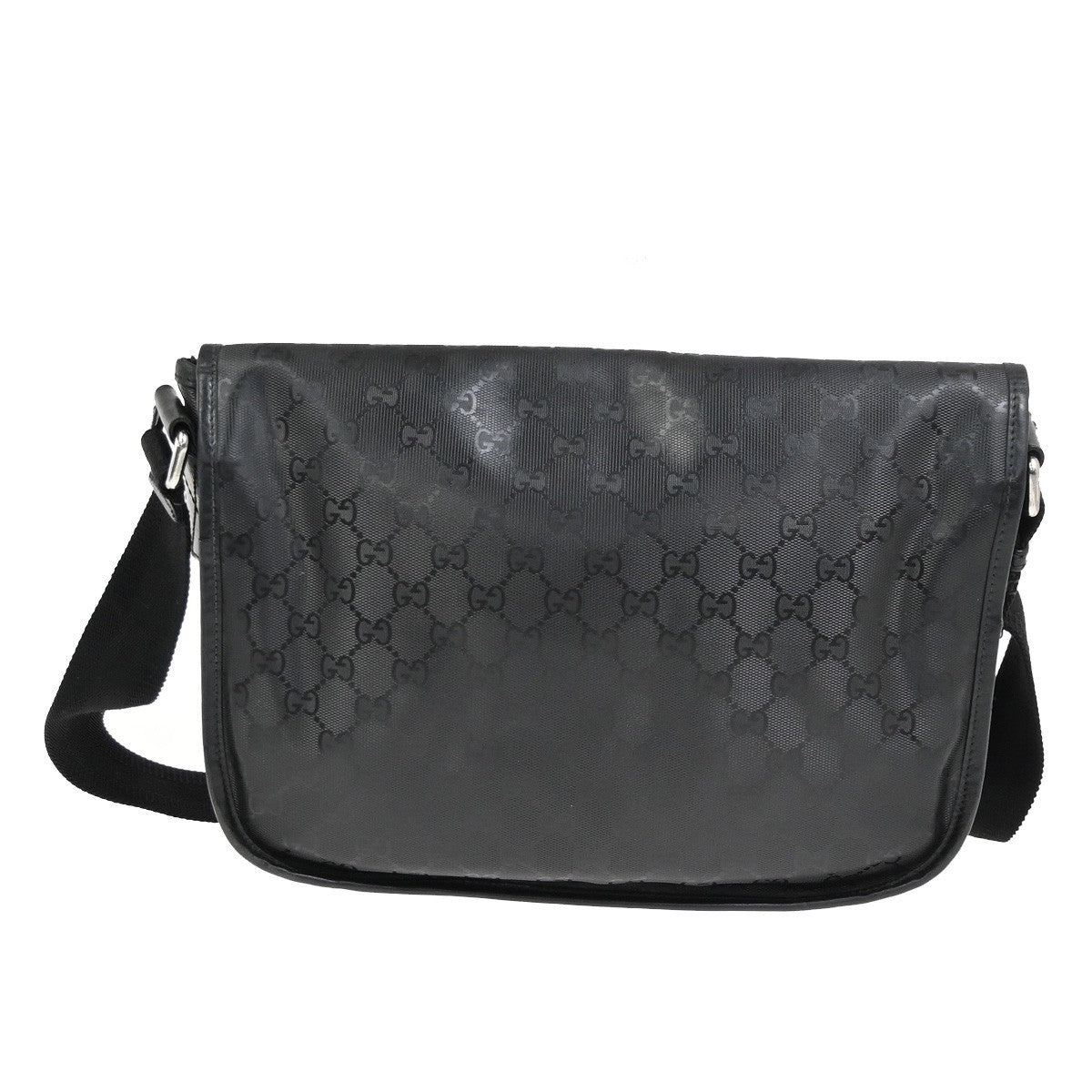 GUCCI Logo GG Pattern Imprime Shoulder Bag PVC Leather Black SHW Italy 34KC635