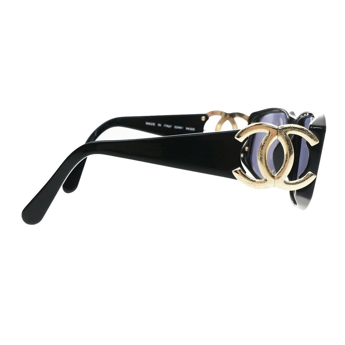 CHANEL CC Logos Sunglasses Eye Wear Plastic Black Gold 02461 63RQ088