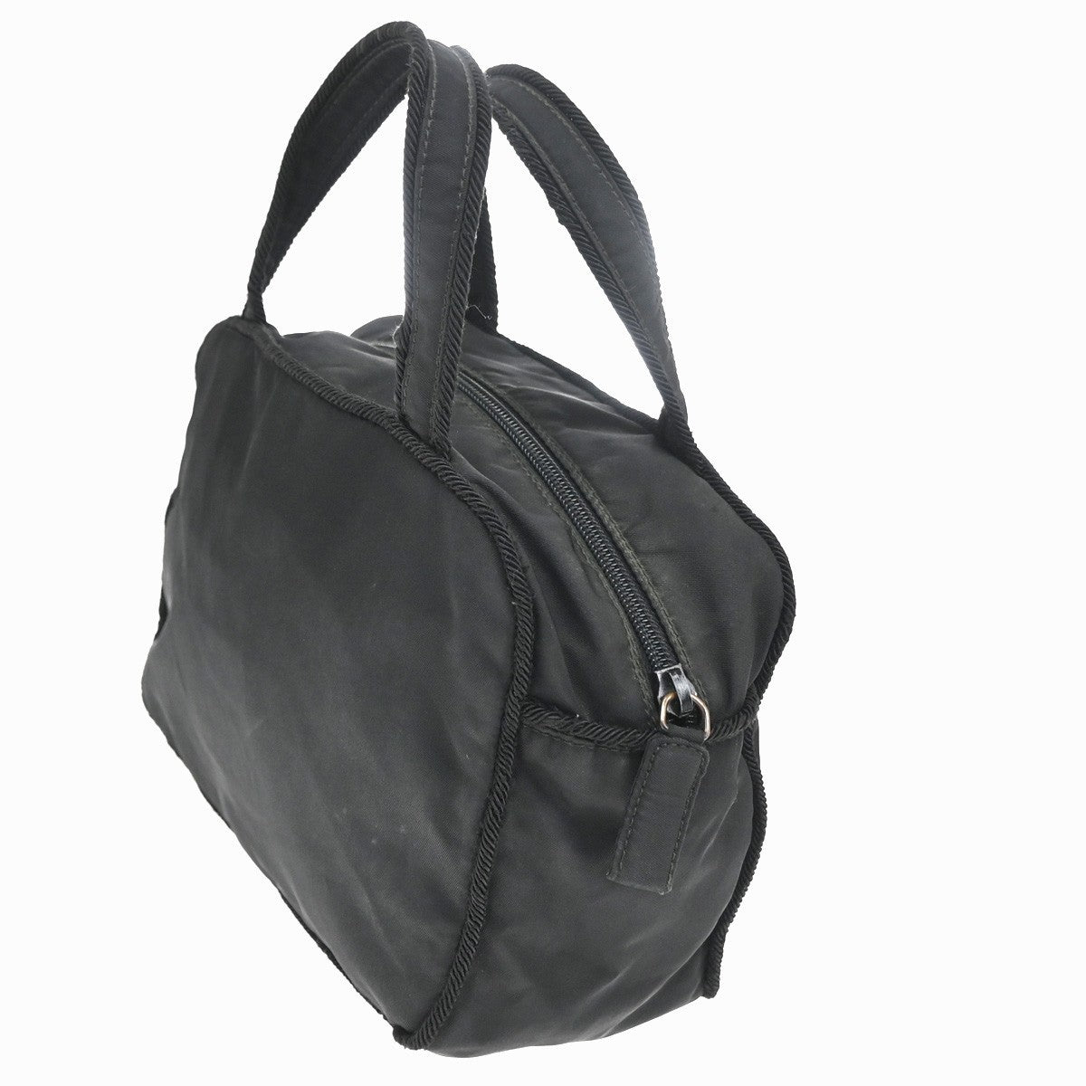 PRADA Logo Beaded Hand Bag Nylon Tessuto Leather Black Italy 09CB017