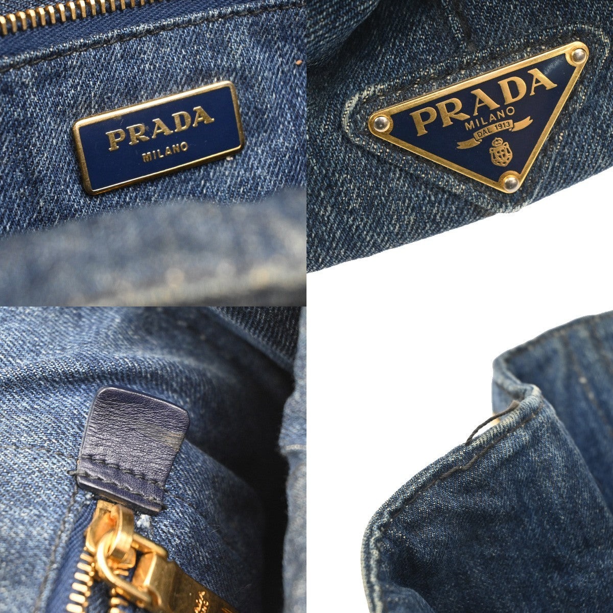 PRADA Logo Canapa Tote Hand Bag Denim Canvas Leather Blue GHW Italy 64MA590