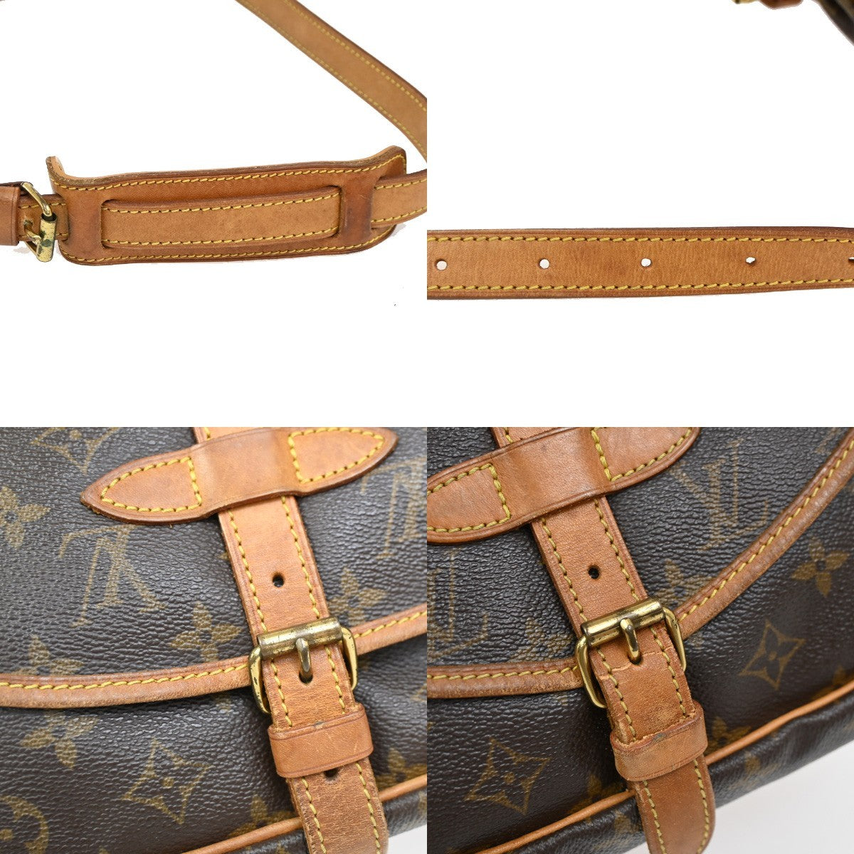 LOUIS VUITTON Logo Saumur 30 Shoulder Bag Monogram Leather Brown M42256 73DA259