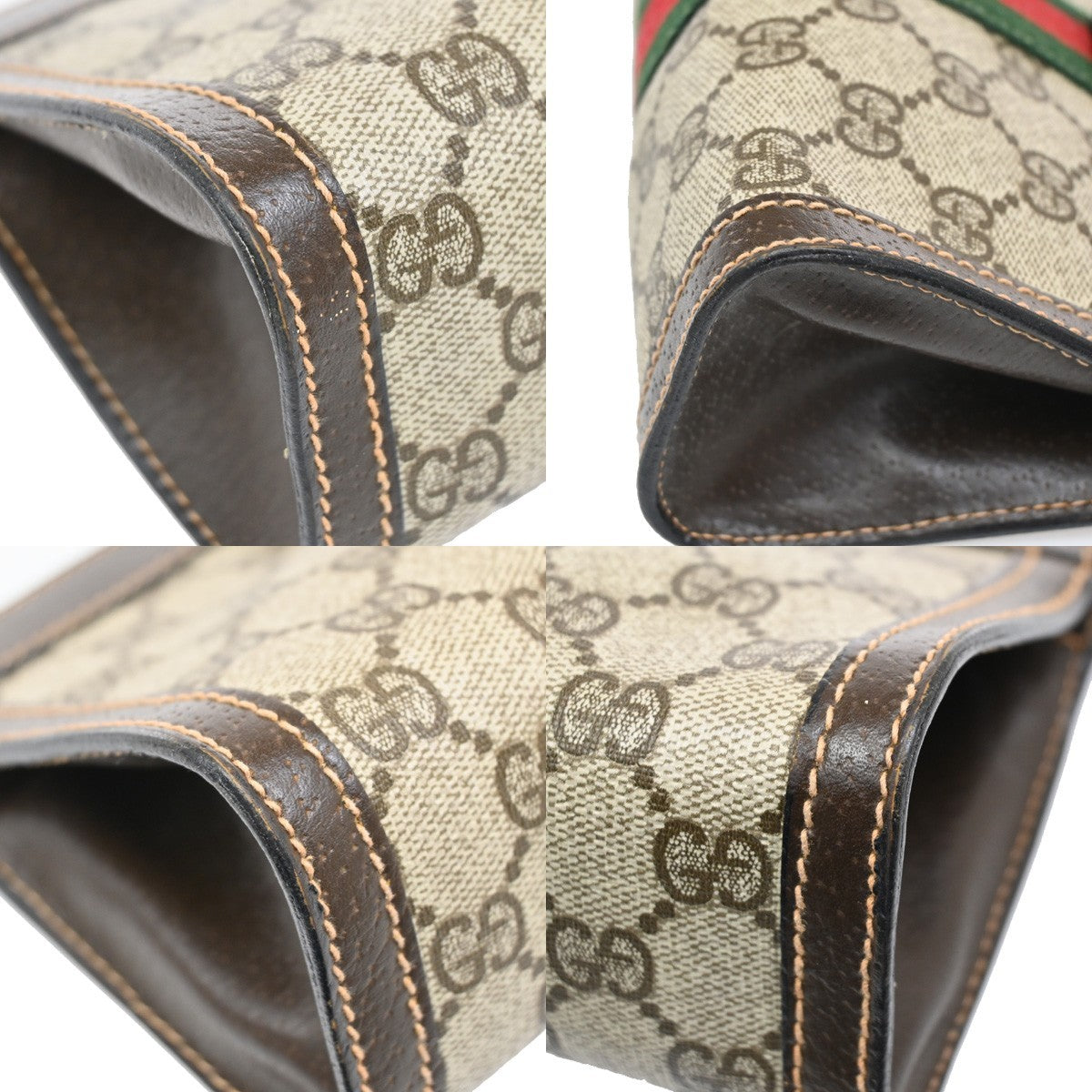 GUCCI Logo GG Mini Pattern Sherry Pouch Bag PVC Leather Brown Italy 67KP163