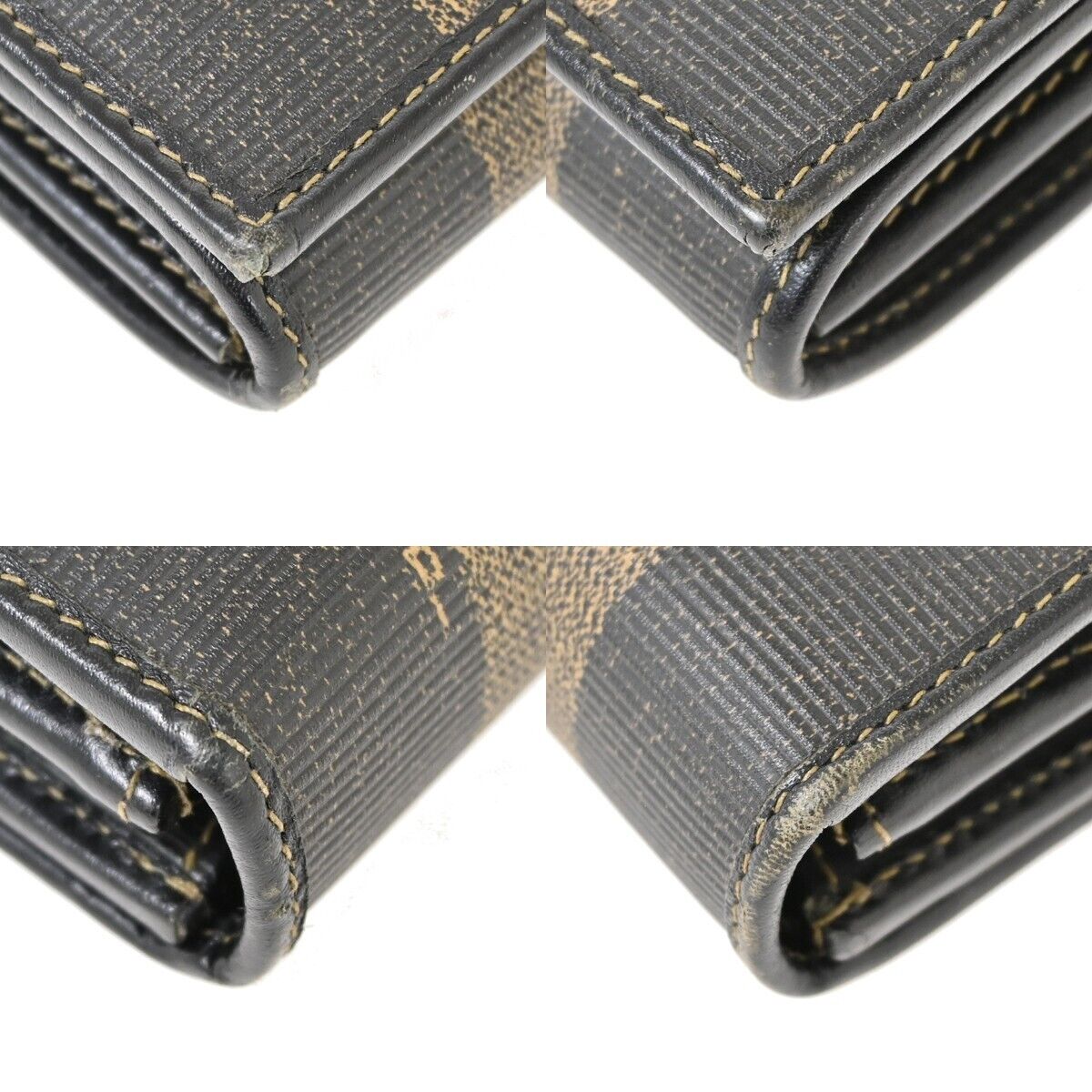 FENDI Logo Pequin Bifold Long Wallet Purse PVC Leather Brown Black Italy 04RH855