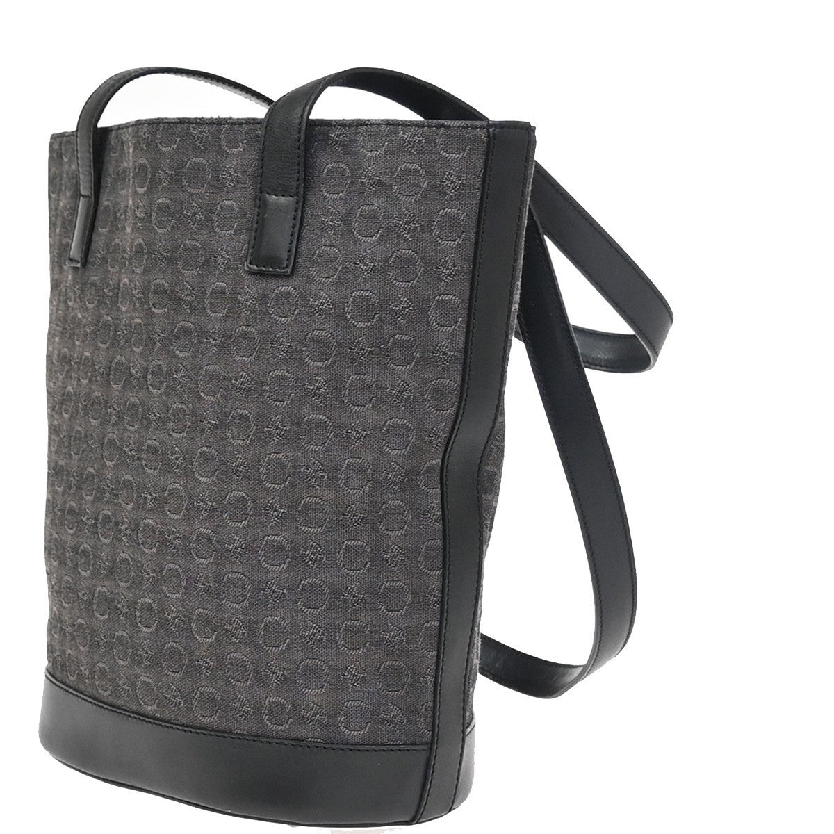 CELINE C Macadam Shoulder Hand Tote Bag Canvas Leather Black SHW Italy 34KC678