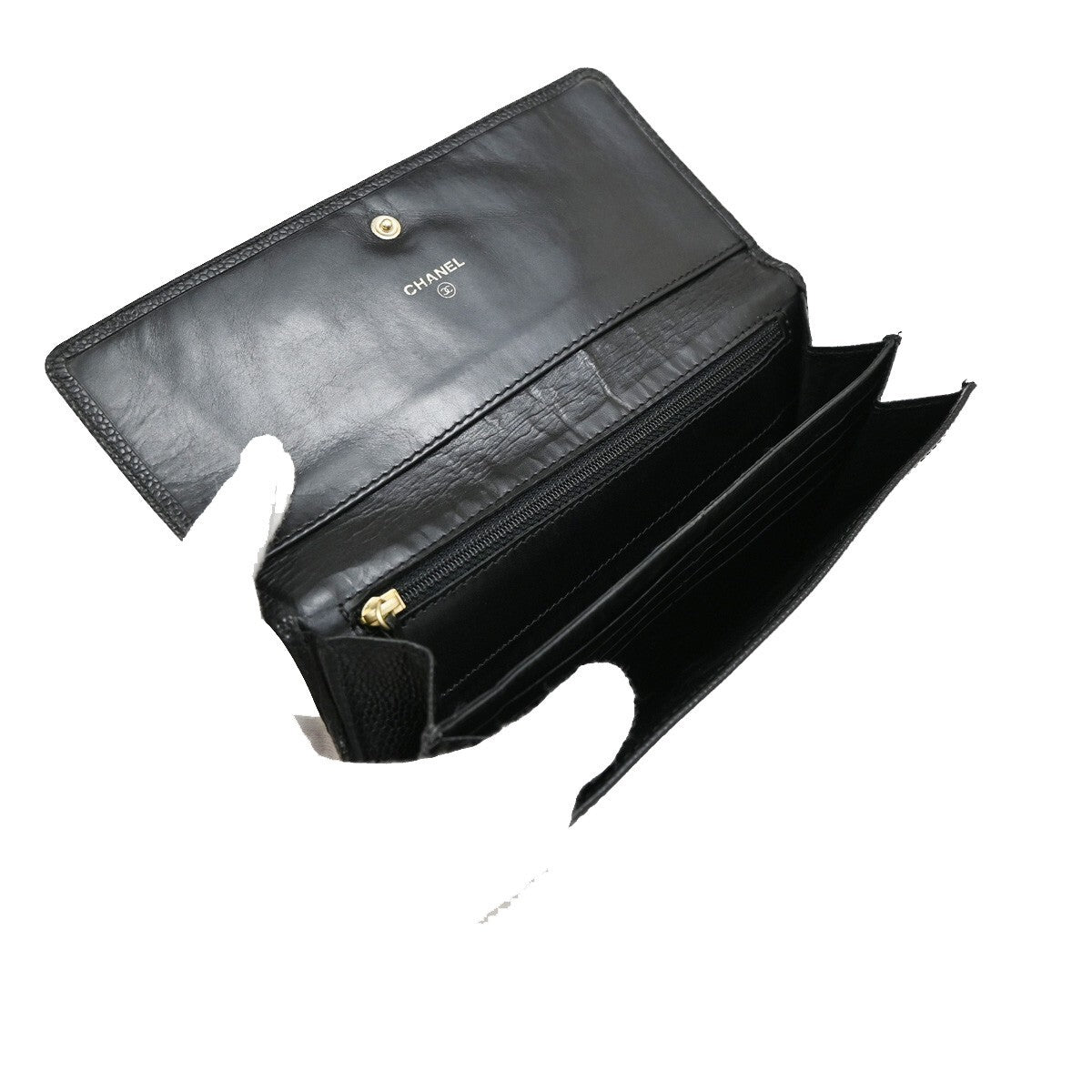 CHANEL CC Logo Bifold Long Wallet Grained Calfskin Leather Black 87RF251