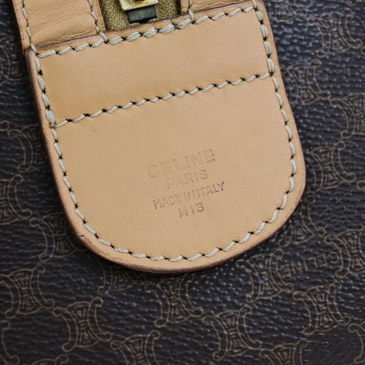CELINE Logo Macadam Pattern Travel Hand Bag PVC Leather Brown GHW 65ED371