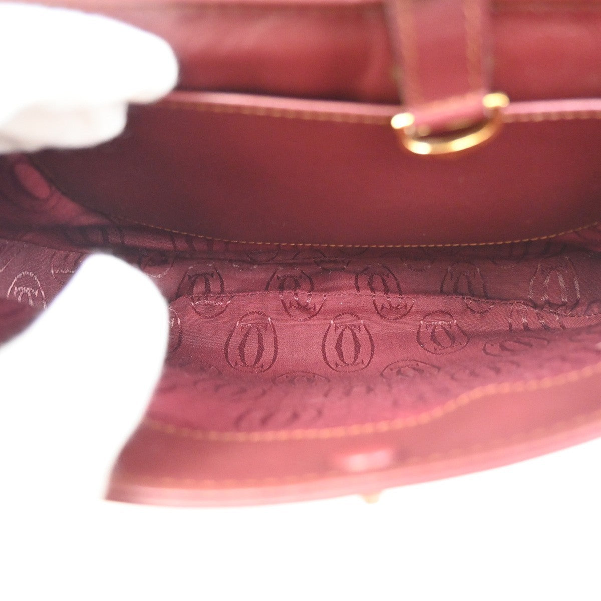 MUST DE CARTIER 2C Logo Shoulder Bag Leather Bordeaux Red GHW Italy 80ZA197