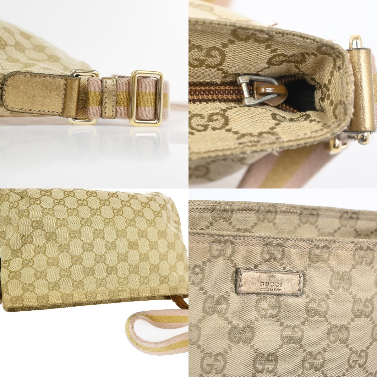 GUCCI Logo GG Pattern Crossbody Shoulder Bag Canvas Leather Beige GHW 67TA694