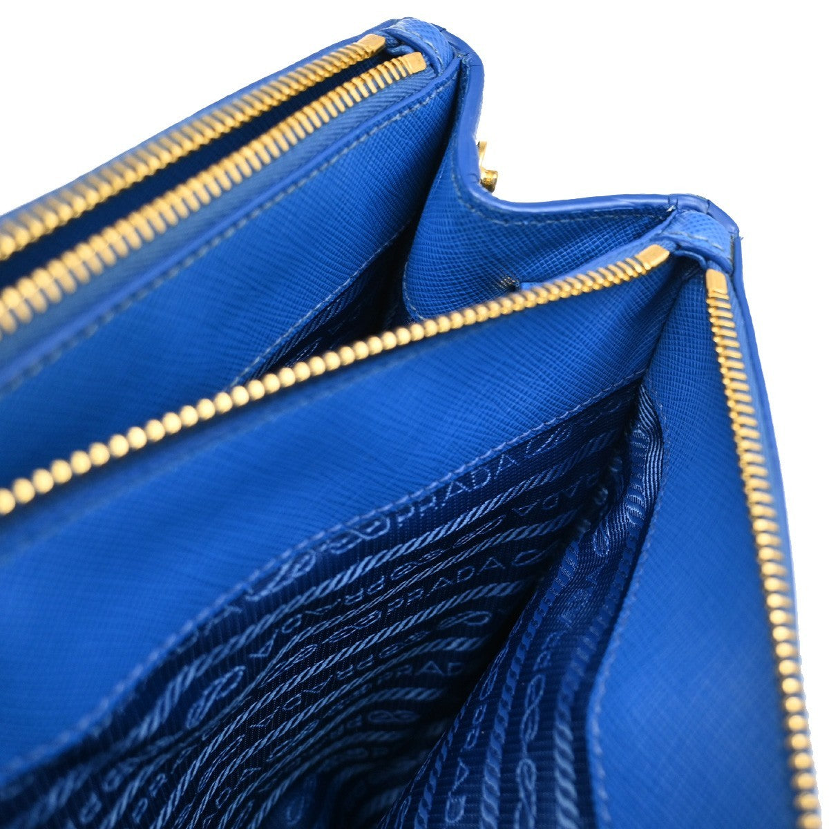 PRADA MILANO Logo Double Zip Tote Bag Saffiano Leather Blue GHW Italy 12CA241