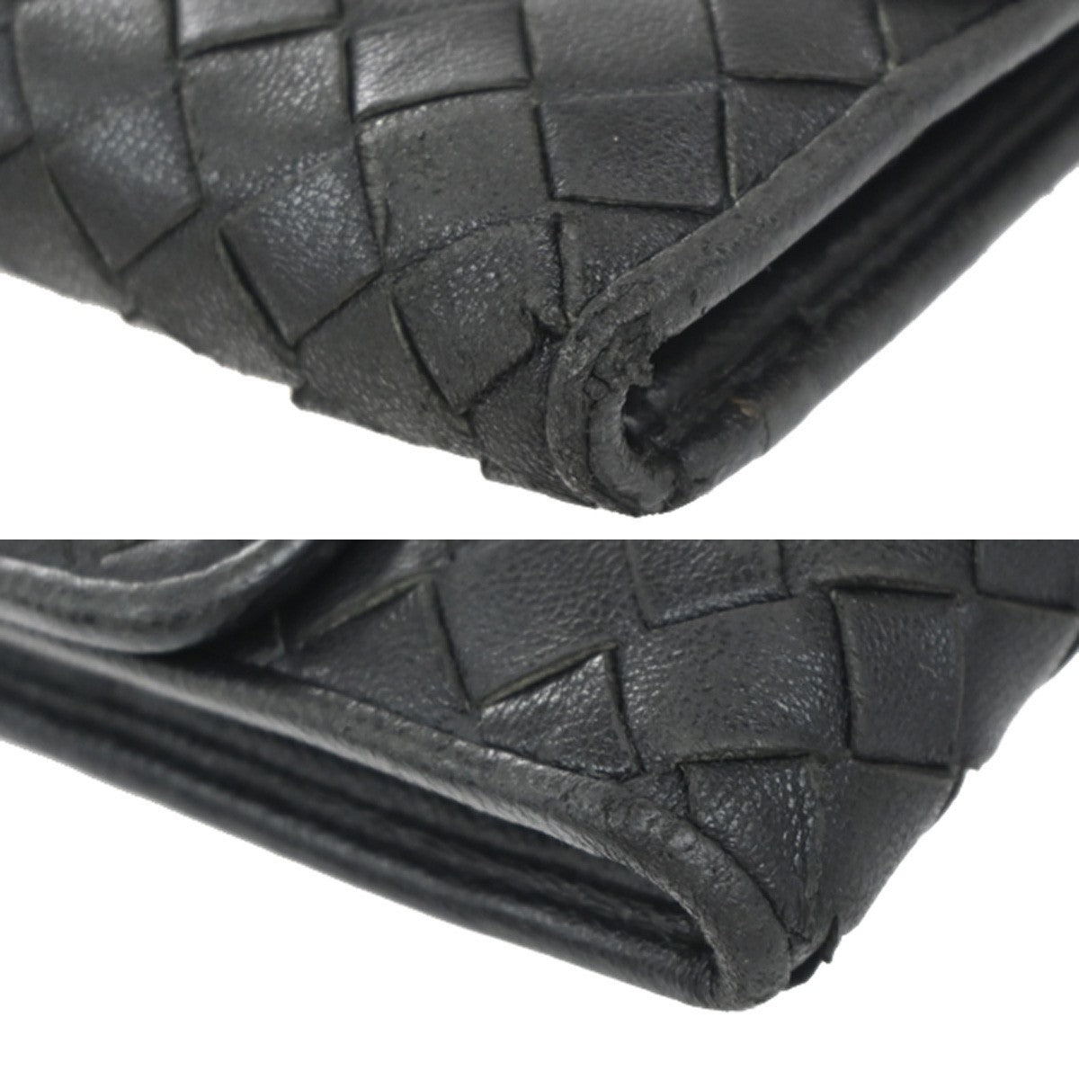 BOTTEGA VENETA Logo Intrecciato 2 Set Long Zipper Wallet Leather Black 67KP013