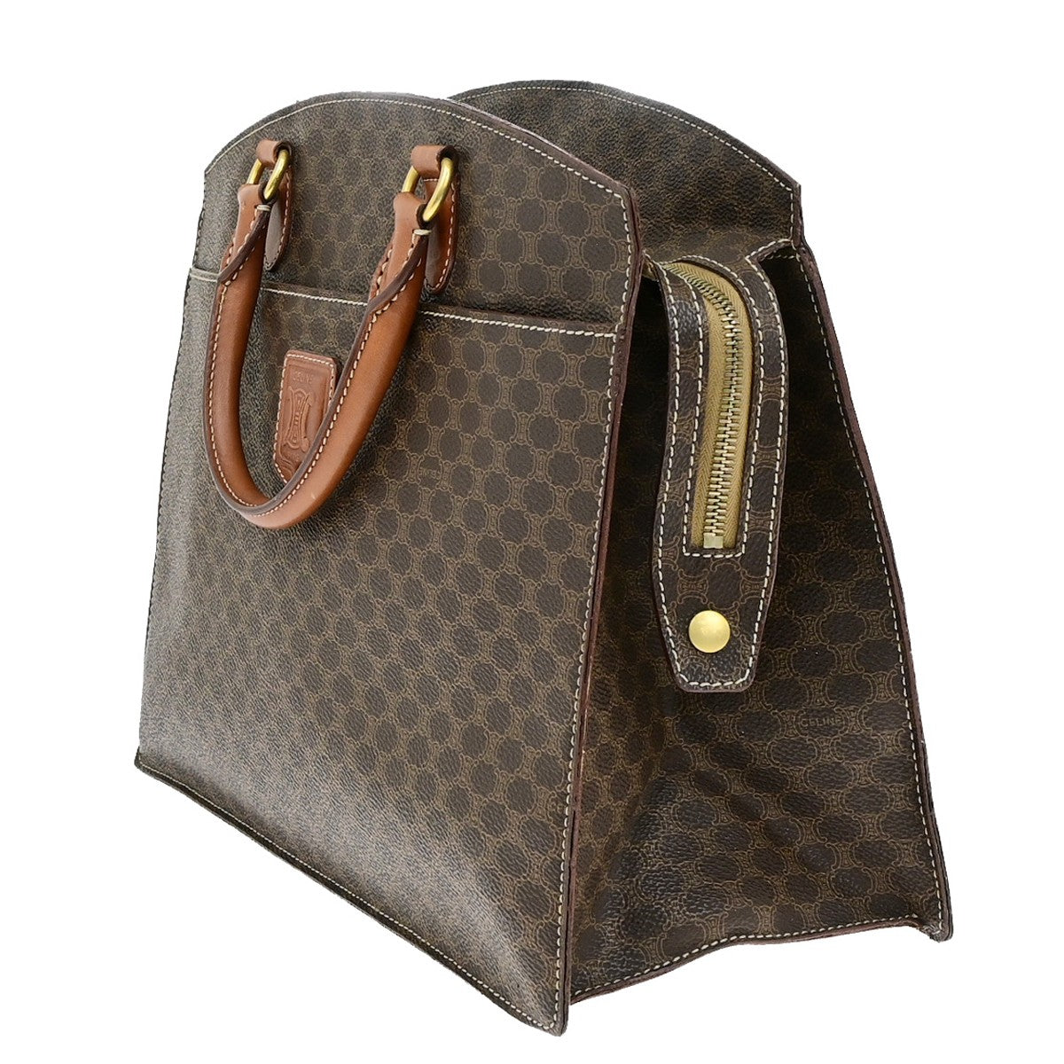 CELINE Logo Macadam Pattern Hand Bag PVC Leather Brown GHW Italy 60YH140