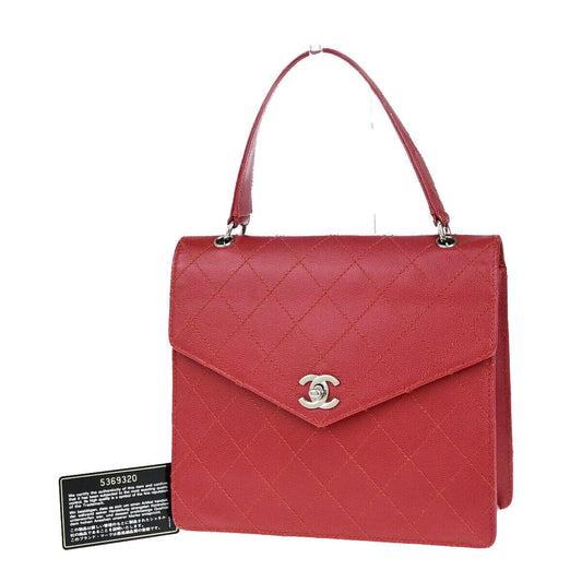 CHANEL CC Matelasse Hand Bag Grained Calfskin Leather Red SHW Vintage 626RK692