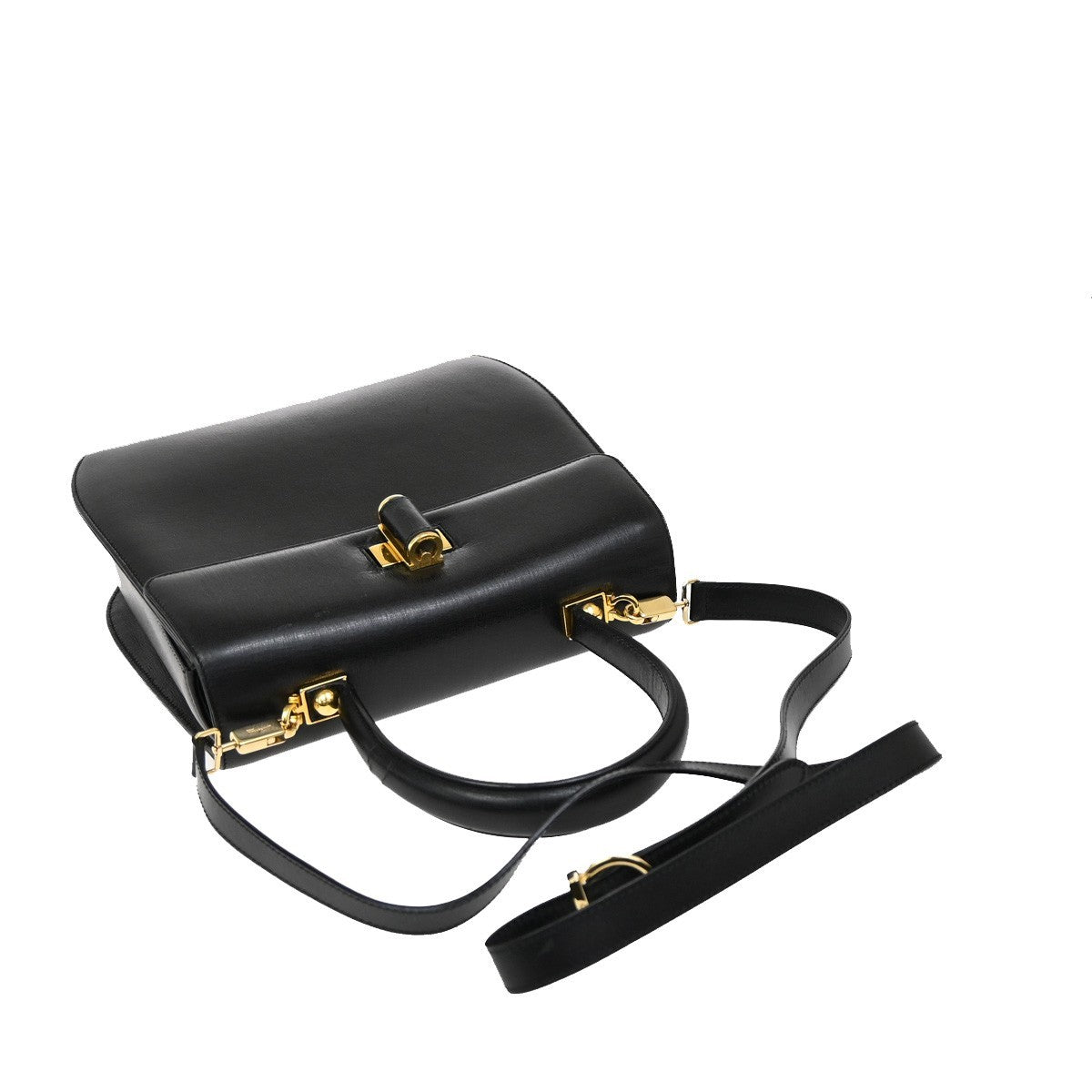 SALVATORE FERRAGAMO 2Way Shoulder Hand Bag Leather Black GHW Italy 68FC130
