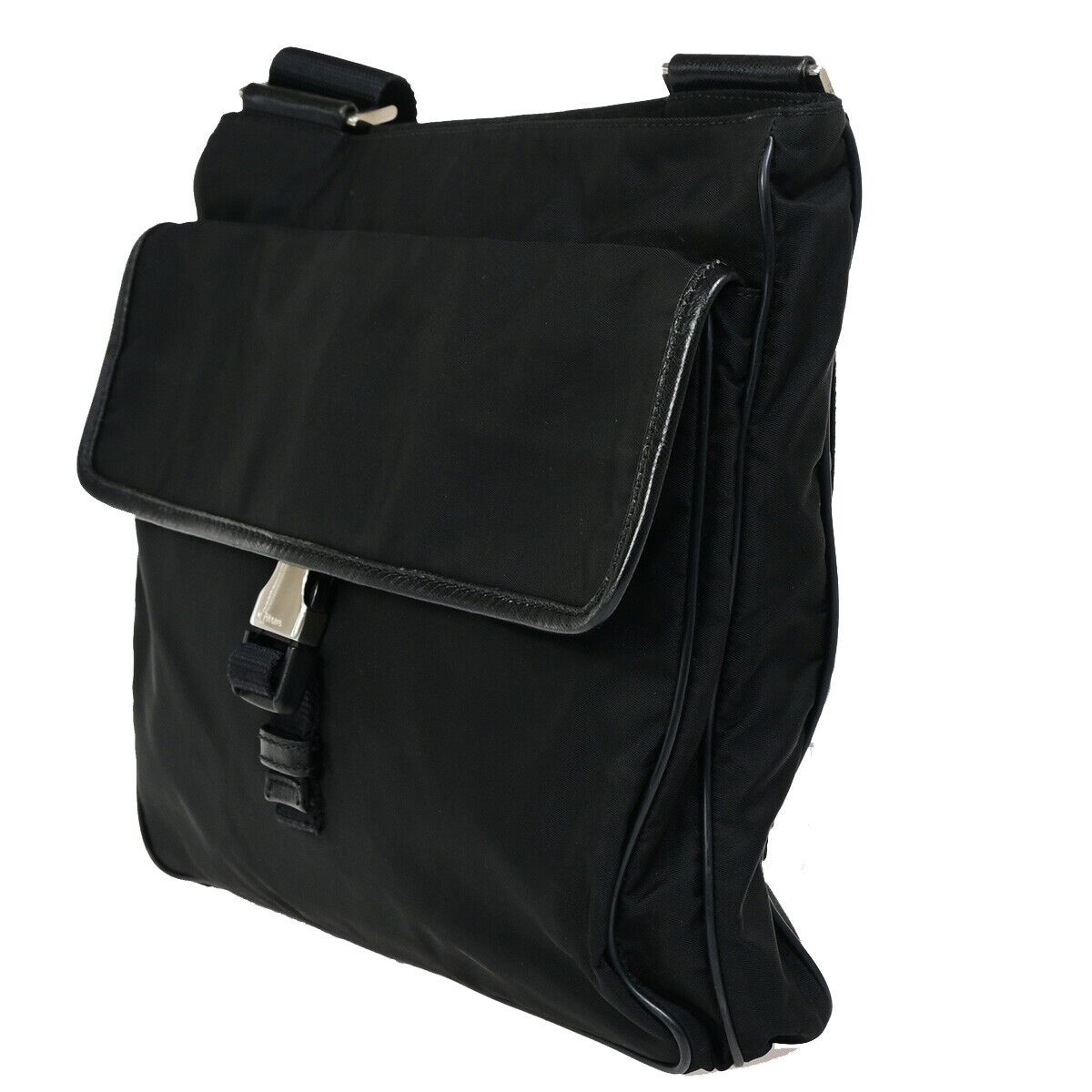 PRADA MILANO Logo Tessuto Shoulder Bag Nylon Leather Black  Italy 87SH932