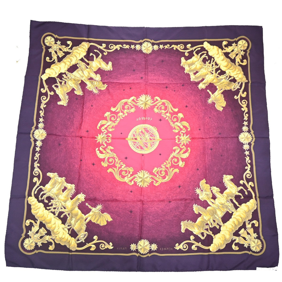 HERMES XL Carre Scarf Cosmos Philippe Ledoux 100% Silk Pink Purple 62RL906