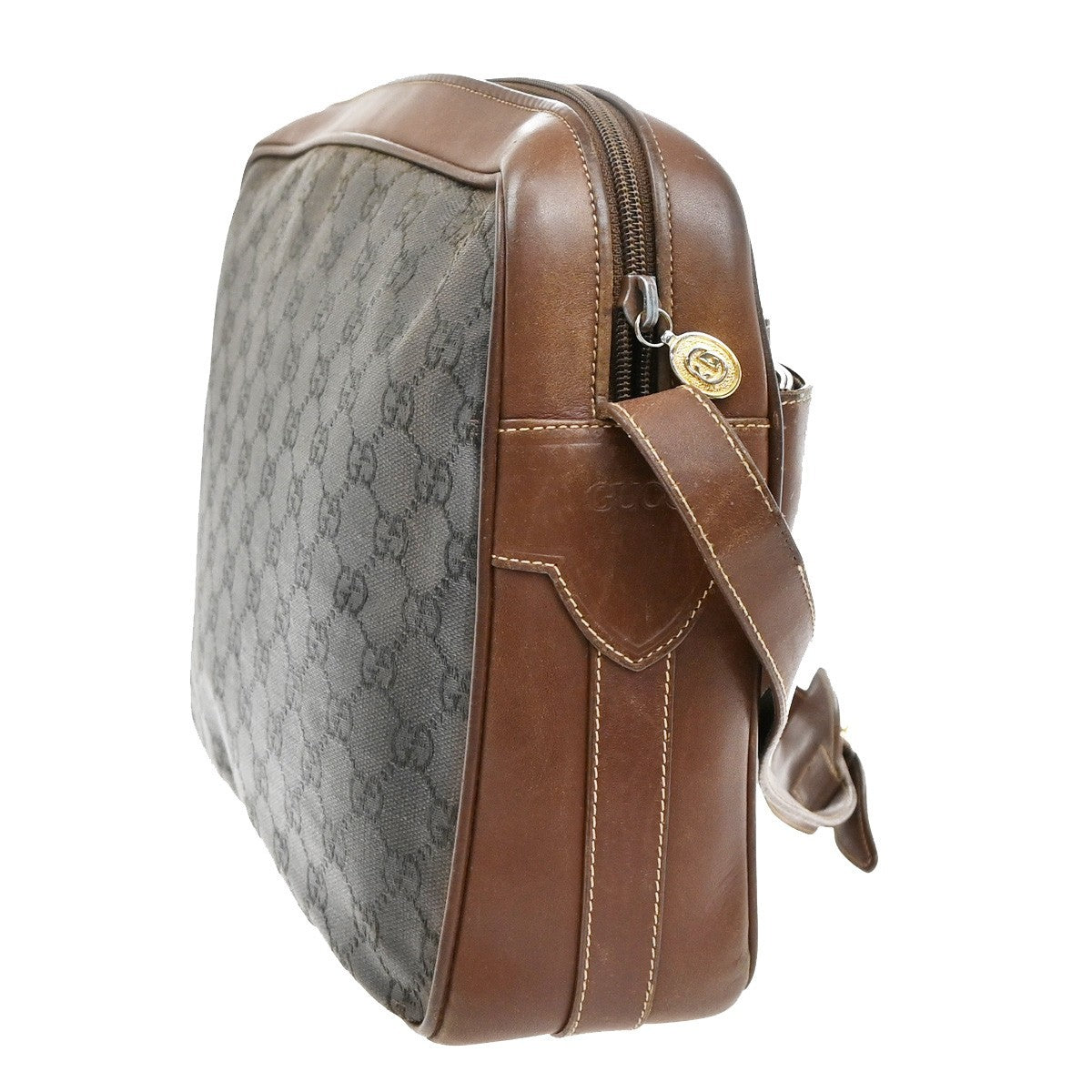 GUCCI Logo GG Pattern Shoulder Bag Coating Canvas Leather Brown 69KB596