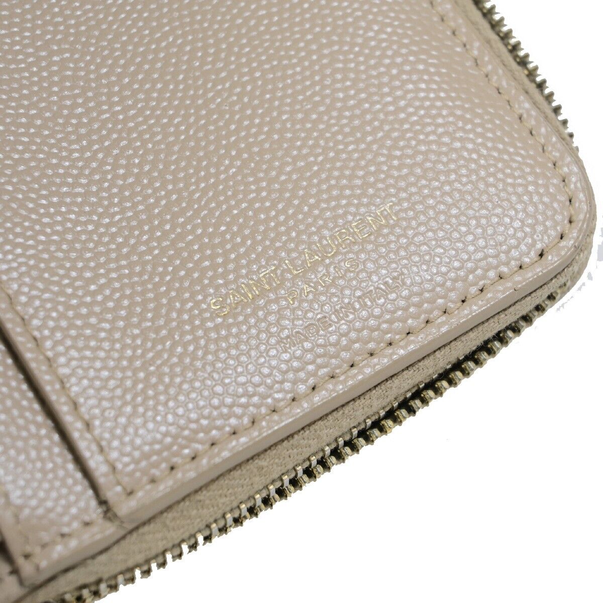 SAINT LAURENT YSL Logo Compact Bifold Wallet Purse Leather Beige GHW 38EC602