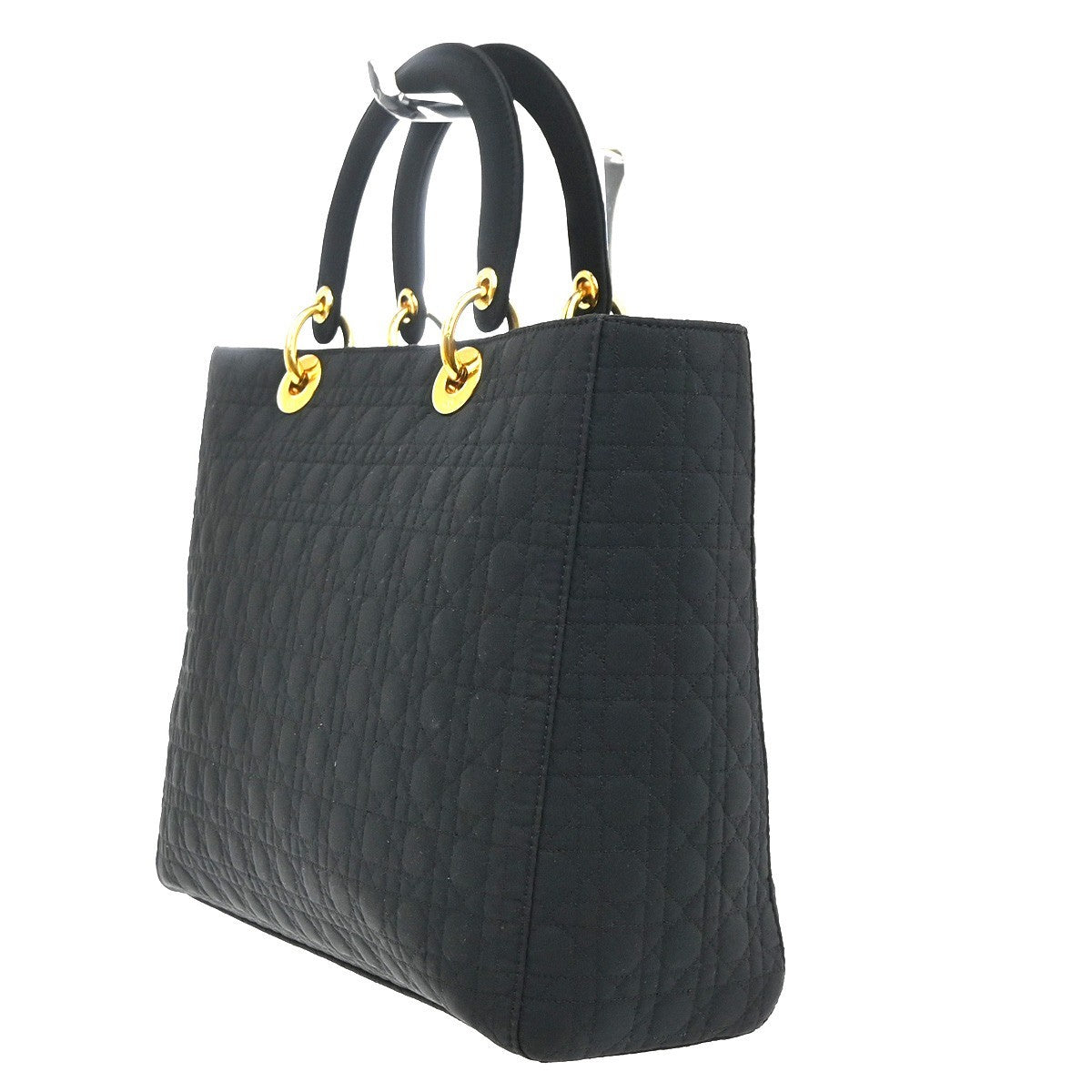 CHRISTIAN DIOR Logo Lady Cannage Hand Bag  Nylon Leather Black GHW Italy 79KC991
