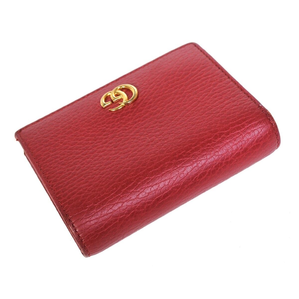 GUCCI Marmot GG Logos Bifold Wallet Purse Leather Red GHW Made In Italy 61HC101