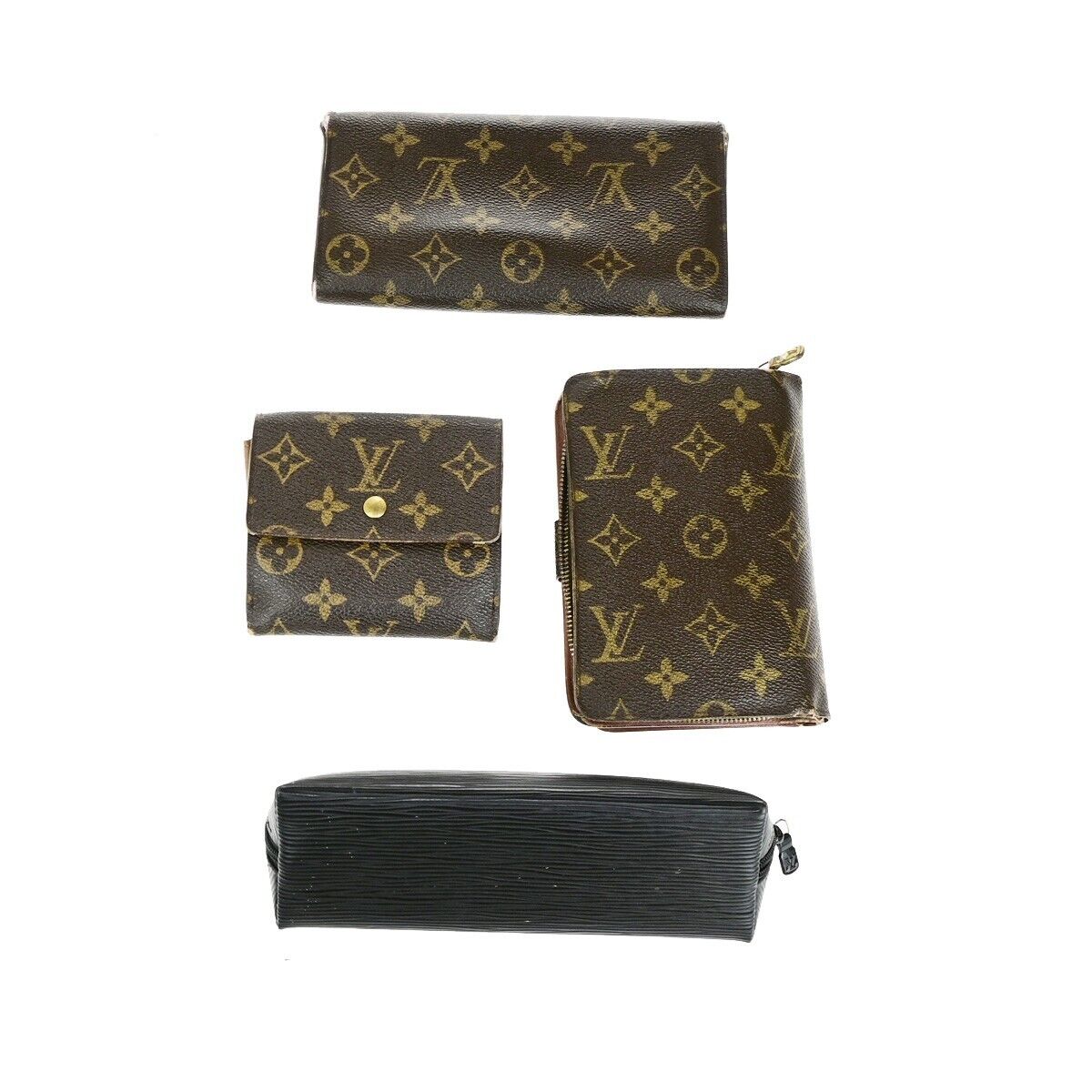 LOUIS VUITTON LV 4 Set Wallet Pen Case Monogram Epi Leather Brown Black 61KA450