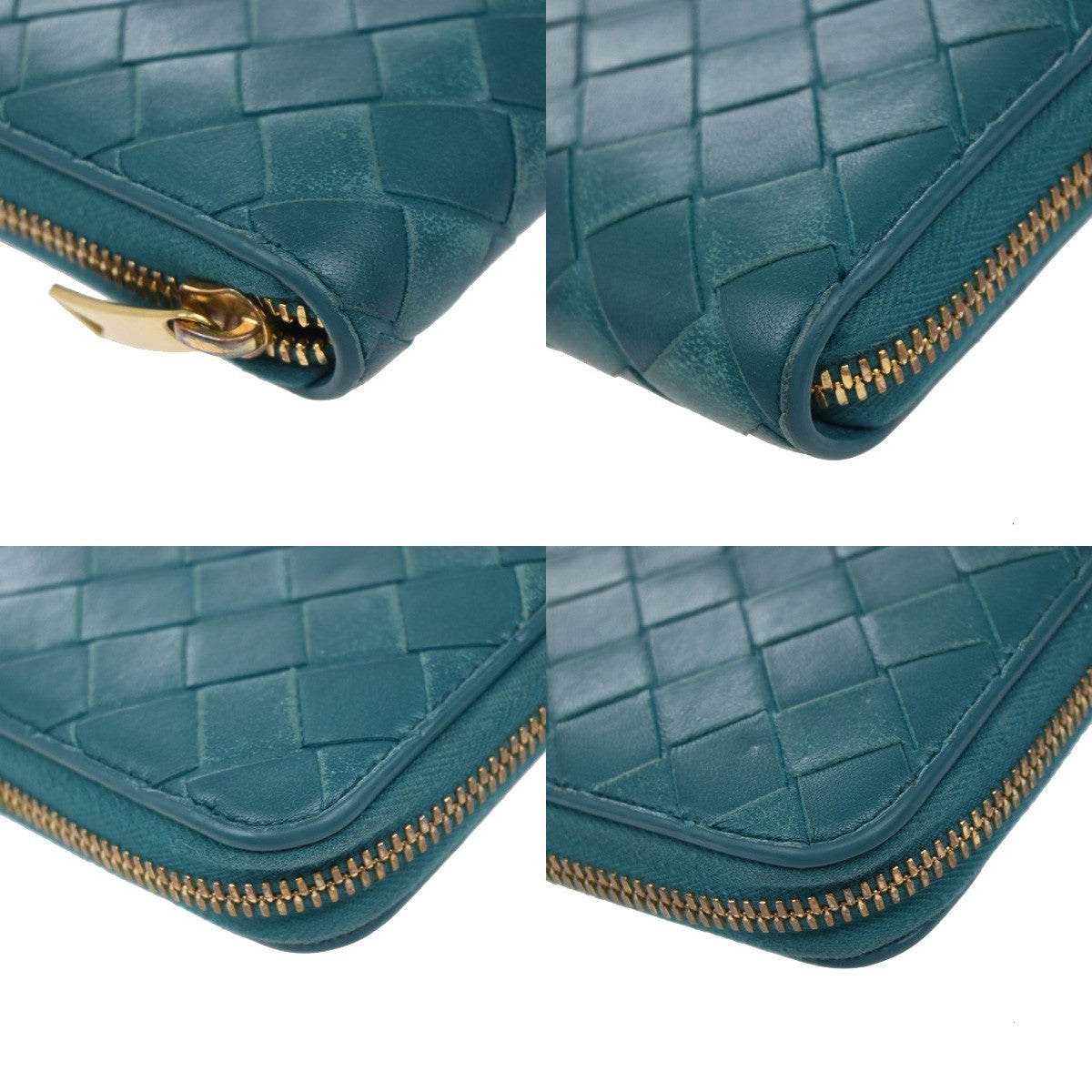BOTTEGA VENETA Intrecciato Zipper Around Long Wallet Leather Green GHW 63KB227