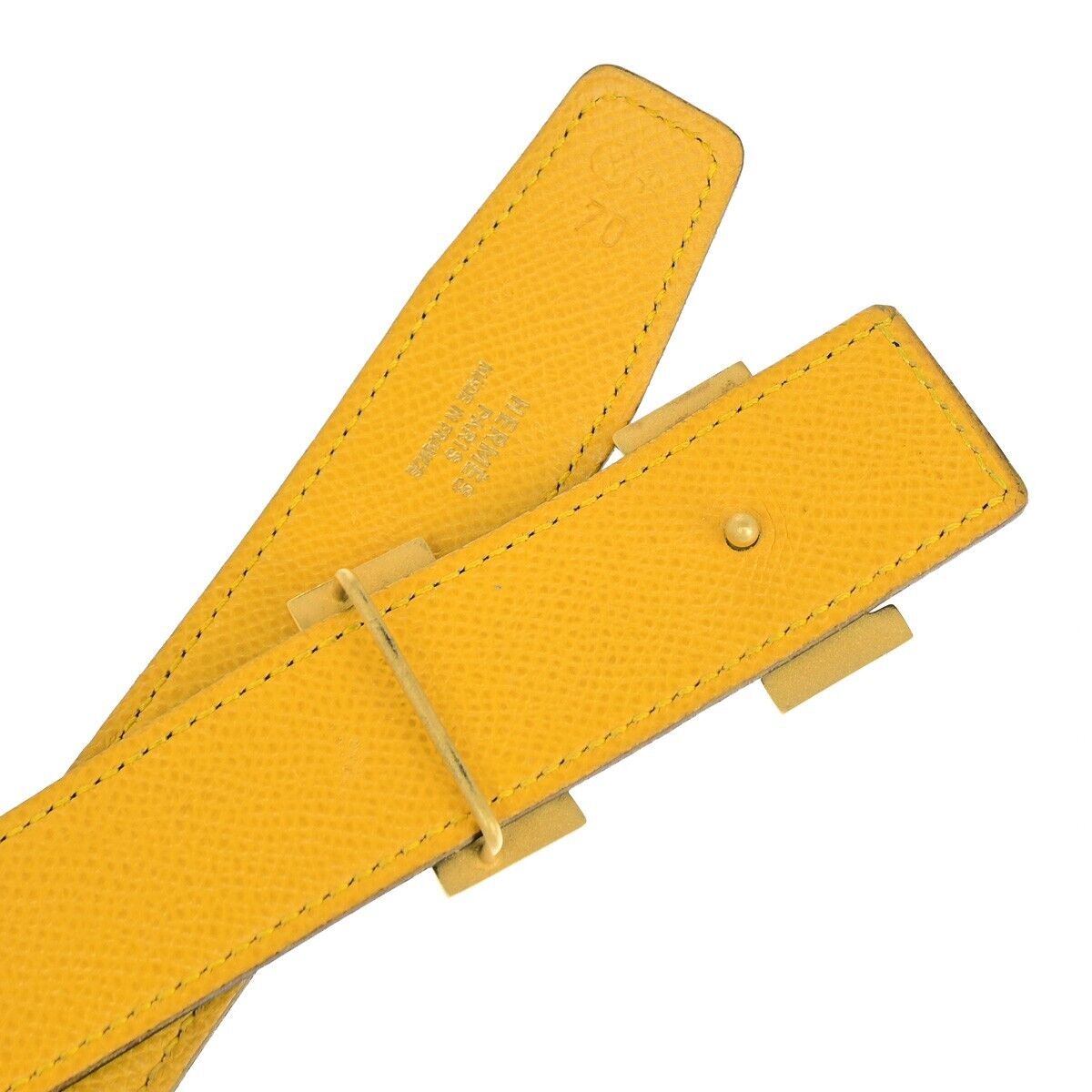 HERMES H Logo Constance Reversible Buckle Belt #70 Leather Navy Blue YW 01HB974