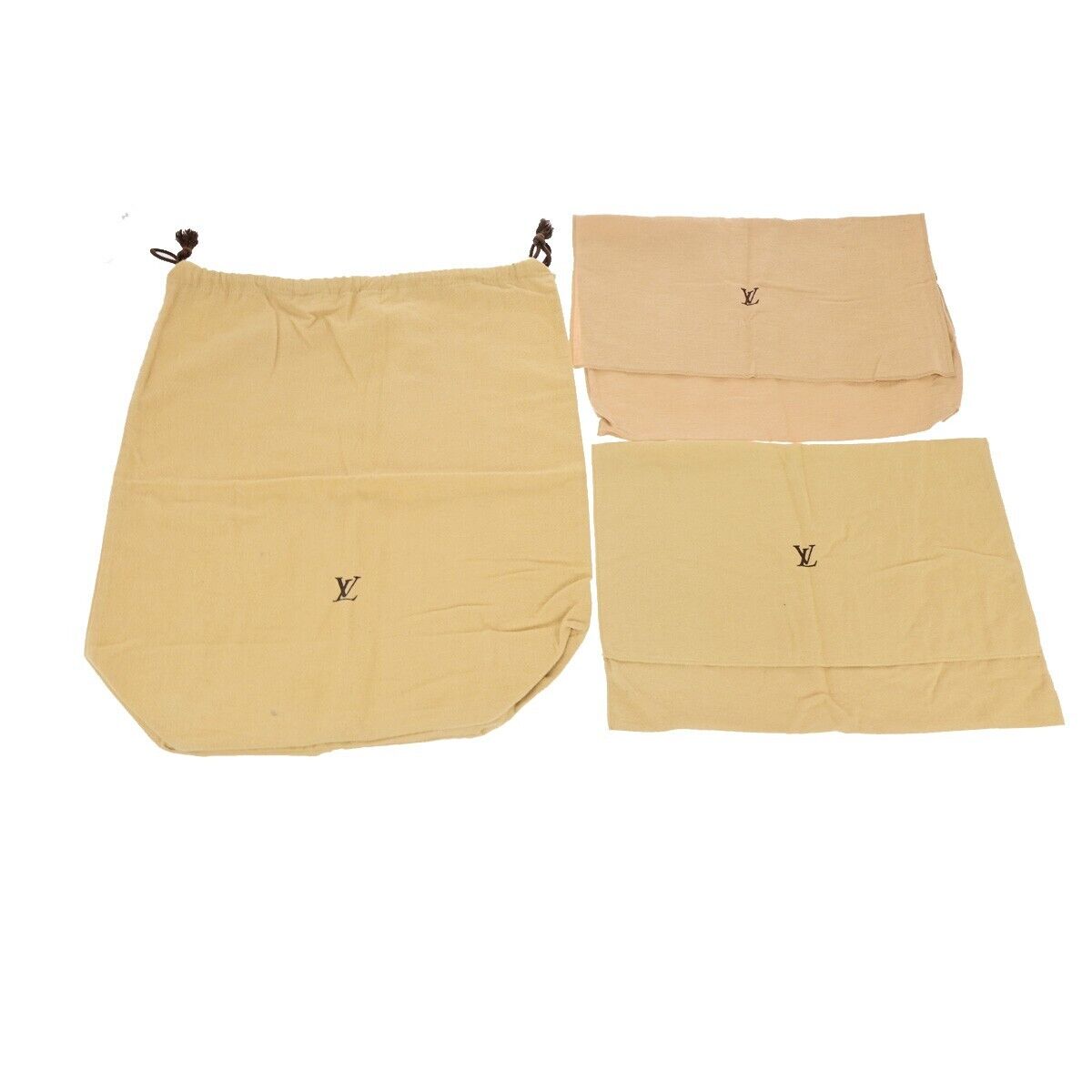 LOUIS VUITTON Logo 10 Set Dust Bag Drawstring Canvas Cotton Beige Brown 09YG349