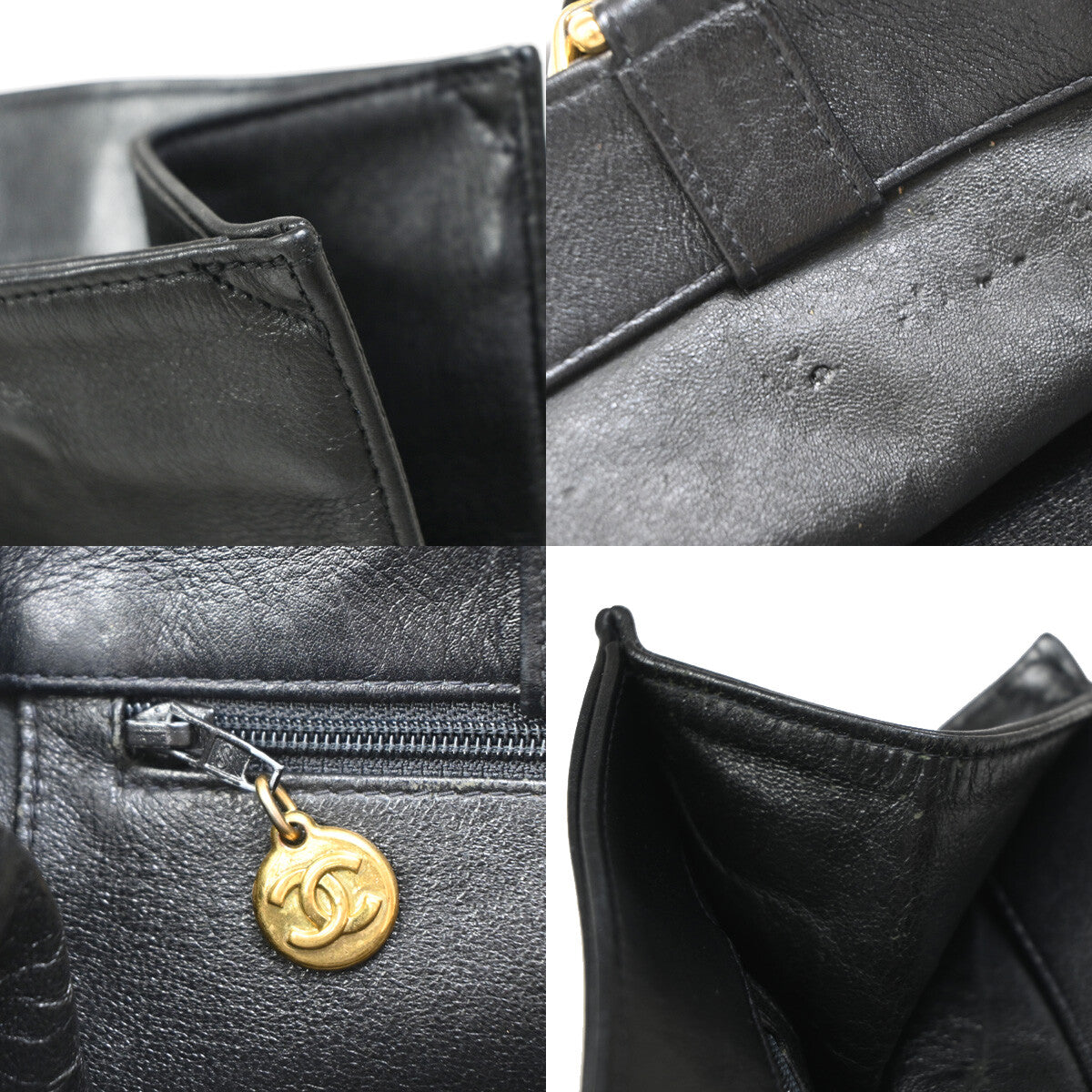 CHANEL CC Logo Chain Shoulder Tote Bag Leather Black GHW France 694RJ799