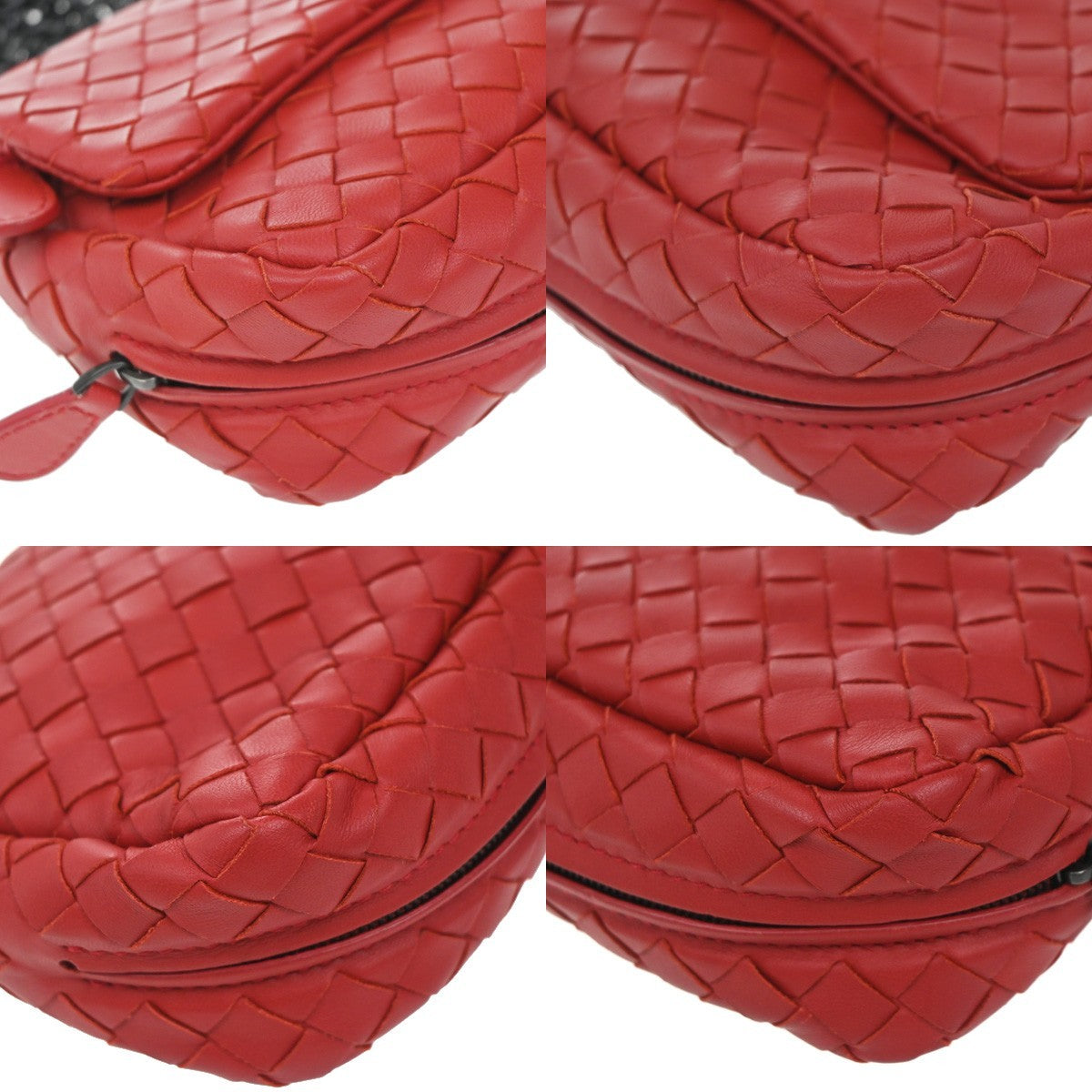 BOTTEGA VENETA Intrecciato Mini Chain Wallet Shoulder Bag Leather Red 11RF996