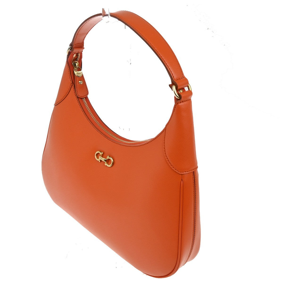 SALVATORE FERRAGAMO Gancini Logo Shoulder Bag Leather Orange GHW Italy 72RL709