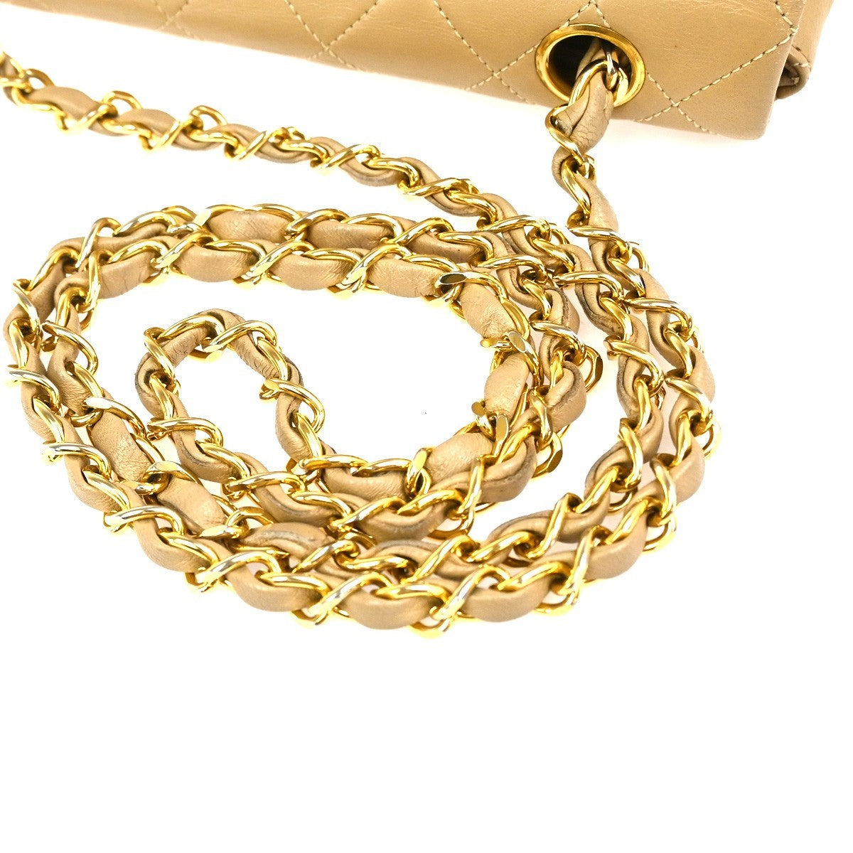 CHANEL CC Logo Mini Matelasse Chain Shoulder Bag Leather Beige GHW VTG 332RL878