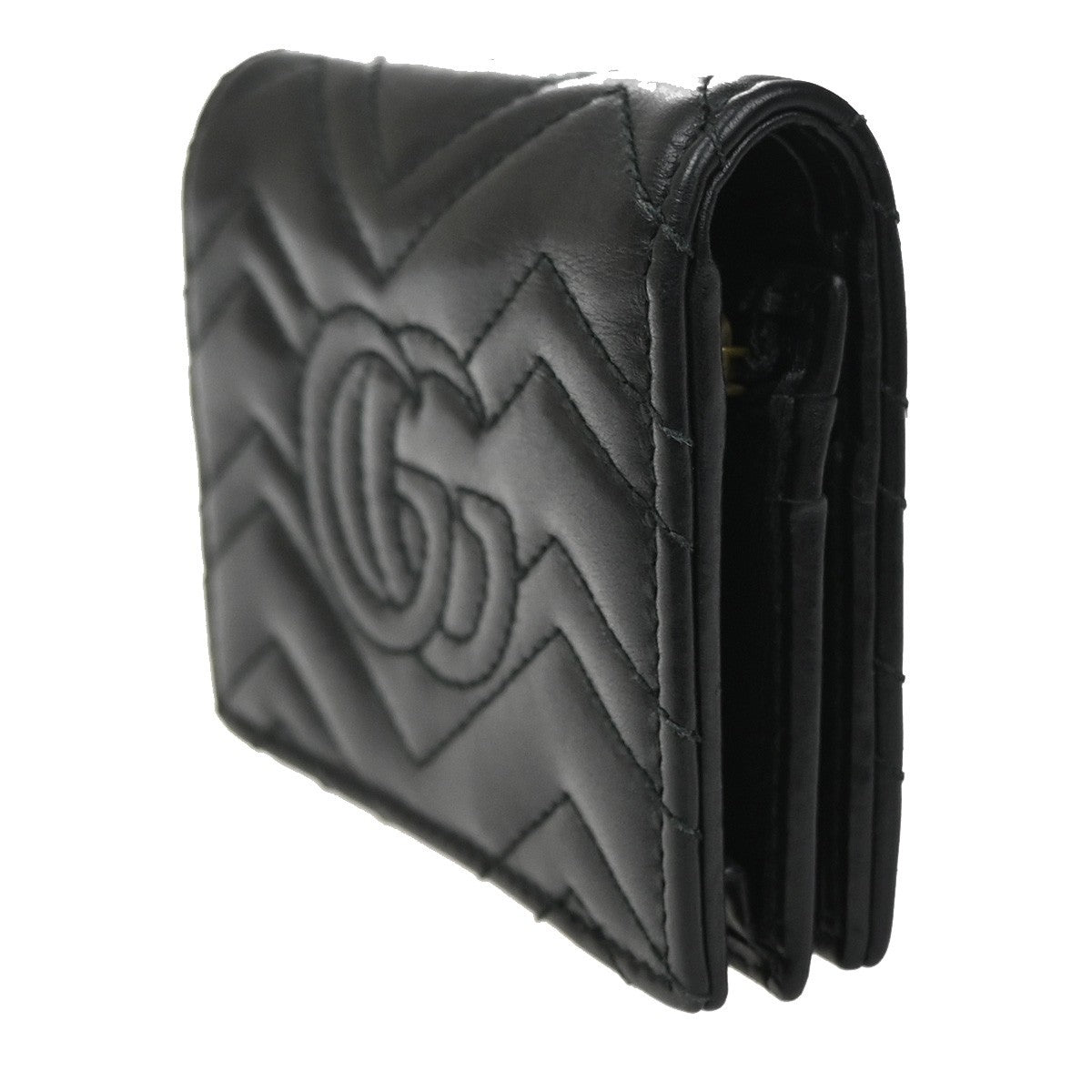 GUCCI Logo GG Marmont Bifold Compact Wallet Leather Black GHW Italy 36MA575