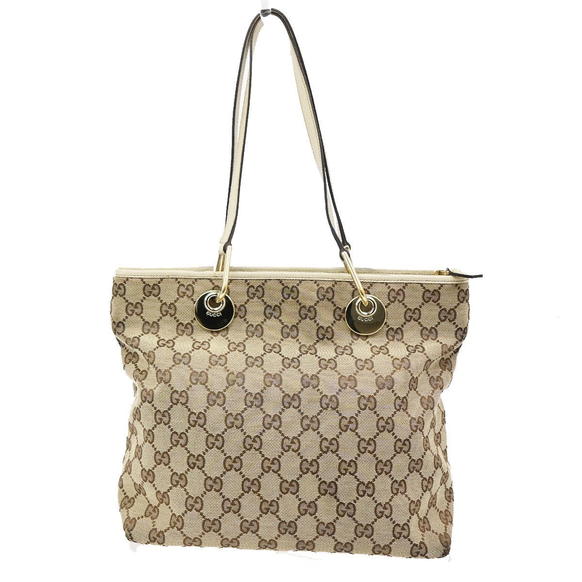 GUCCI Logo GG Pattern Shoulder Bag Canvas Leather Beige Italy 36TA101