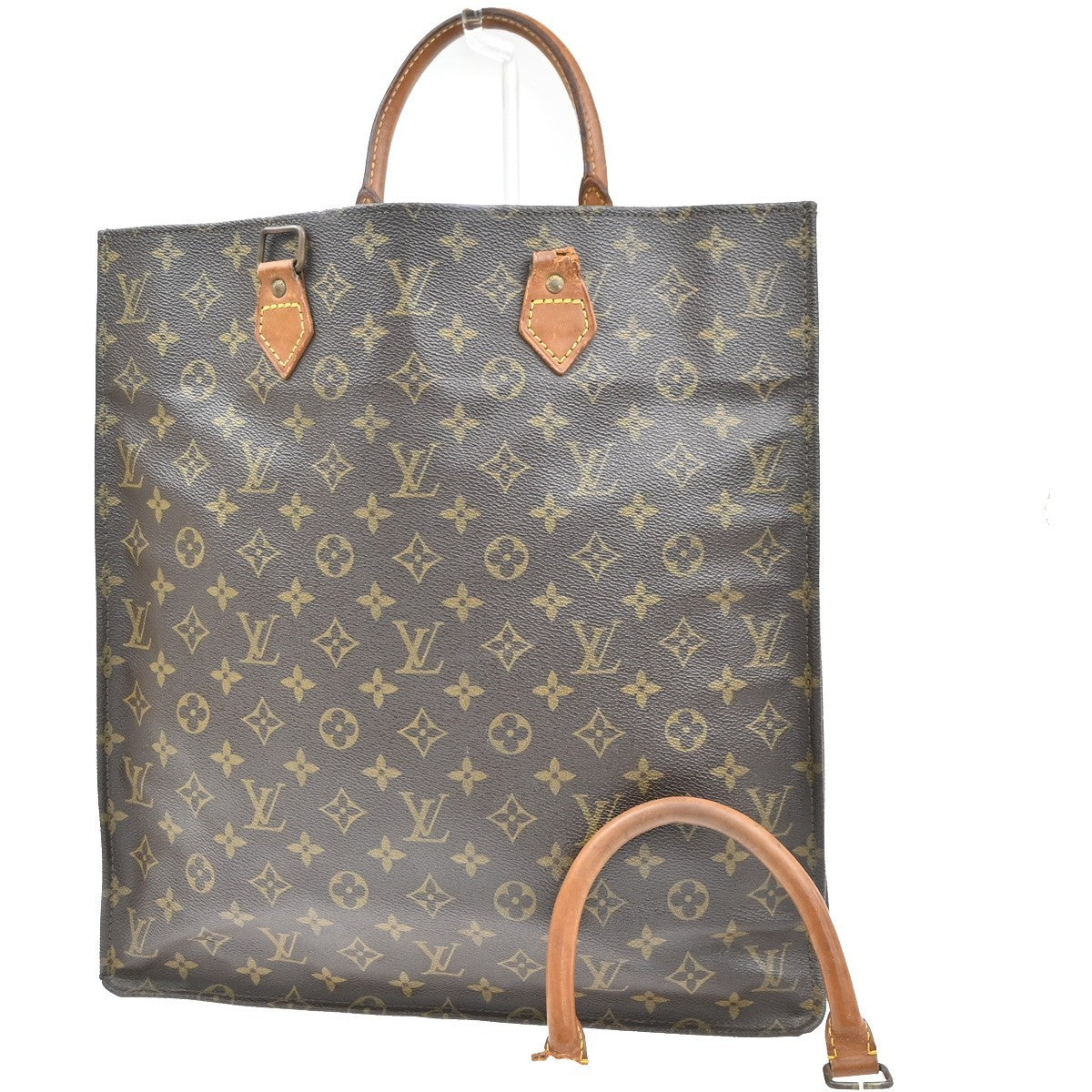LOUIS VUITTON Logo Sac Plat Hand Tote Bag Monogram Leather Brown M51140 30MA614