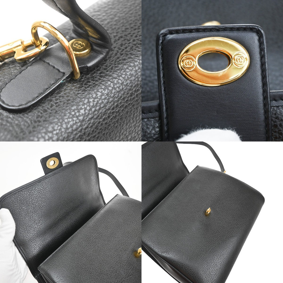 GUCCI Logo 2Way Shoulder Hand Bag Leather Black GHW Italy 12YJ154