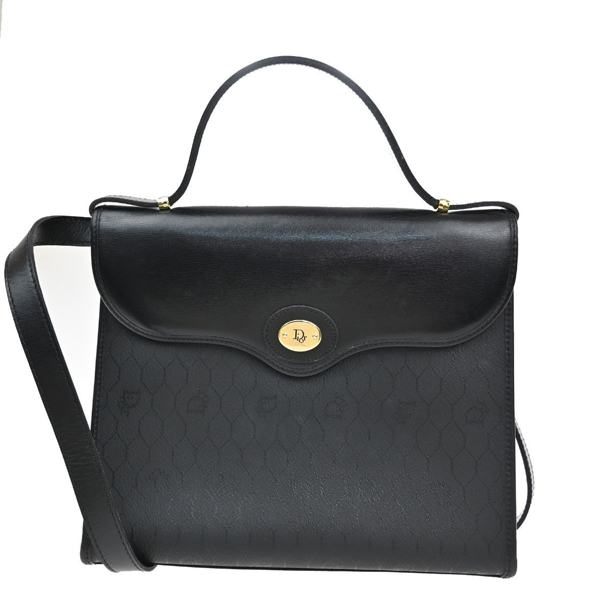 CHRISTIAN DIOR Haneycomb Logo 2Way Shoulder Hand Bag PVC Leather GHW BK 35CA377