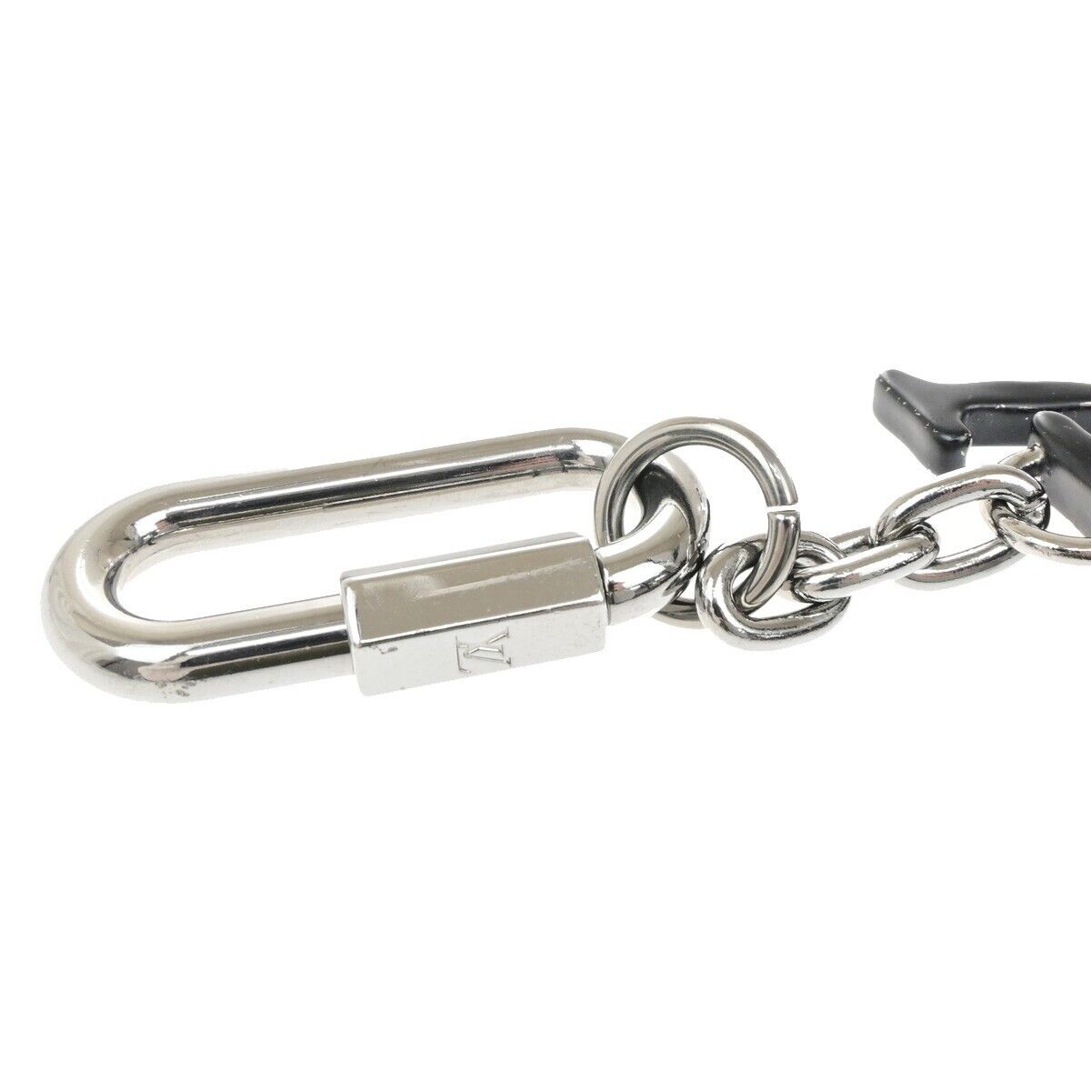 LOUIS VUITTON Porete Cles LV Shaped Rope Key Chain Black Silver MP2617 32ED466