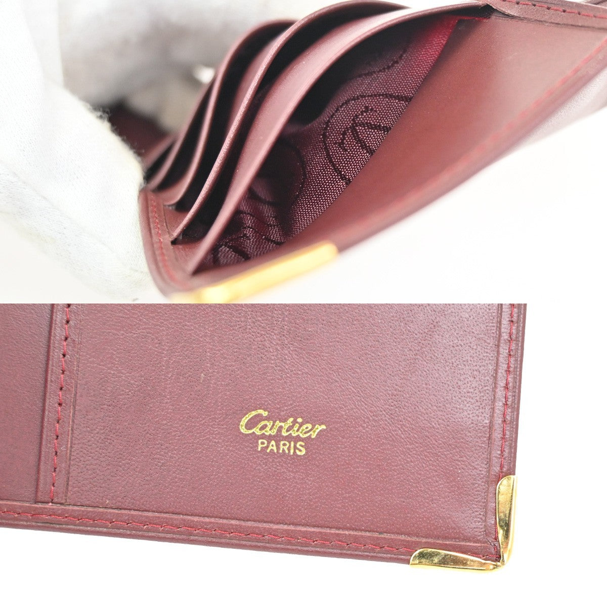 MUST DE CARTIER 2C Logo Bifold Long Wallet Purse Leather Red GHW 01KD061