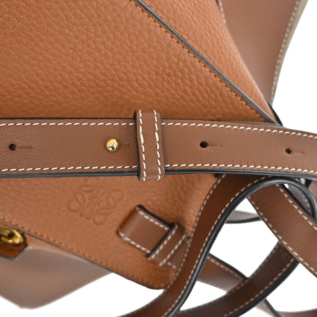 LOEWE Logo Hammock Small 2Way Shoulder Hand Bag Leather Brown Gold 636RJ395