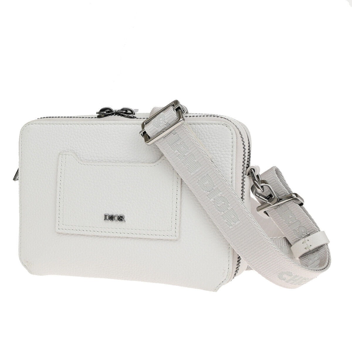 CHRISTIAN DIOR Logo Mini Shoulder Bag Leather White SHW Italy 22YG013