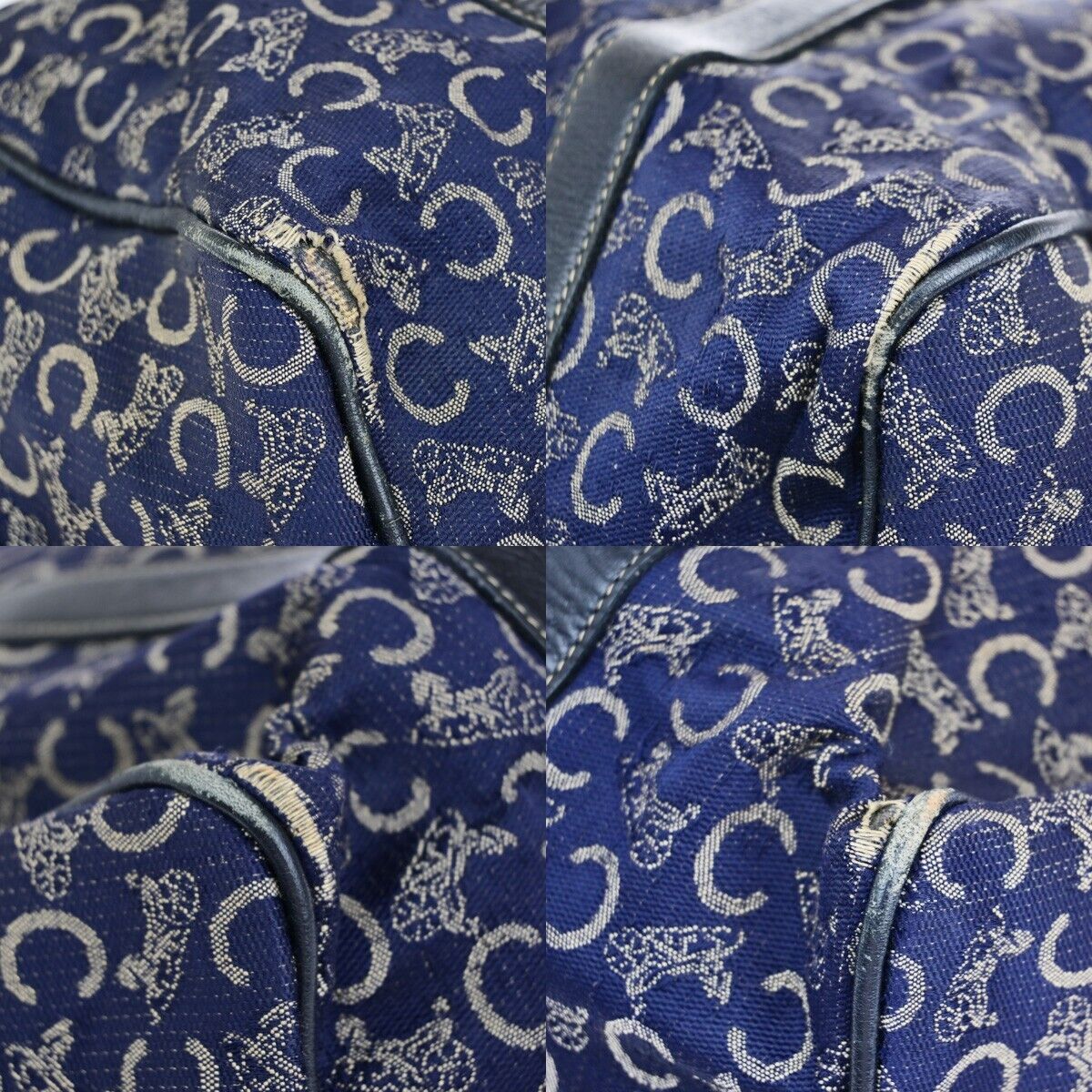 CELINE C Macadam Hand Bag Canvas Leather Navy Blue Made in Italy 02EB412