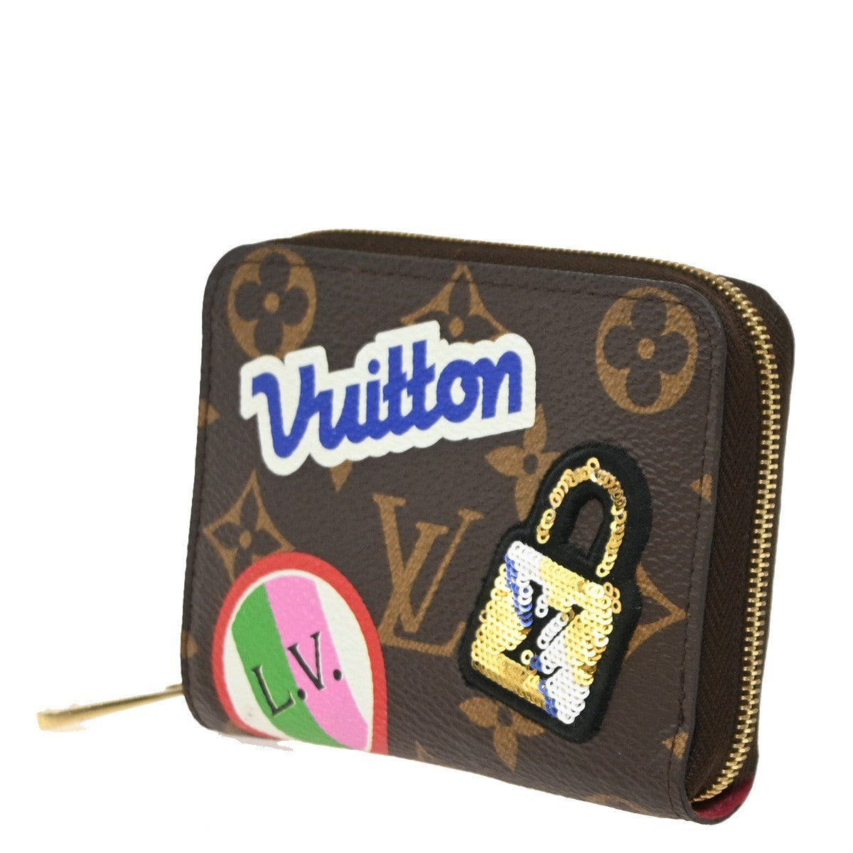 LOUIS VUITTON Zippy Coin Purse Patches Monogram Leather BN Pink M63391 70RL538