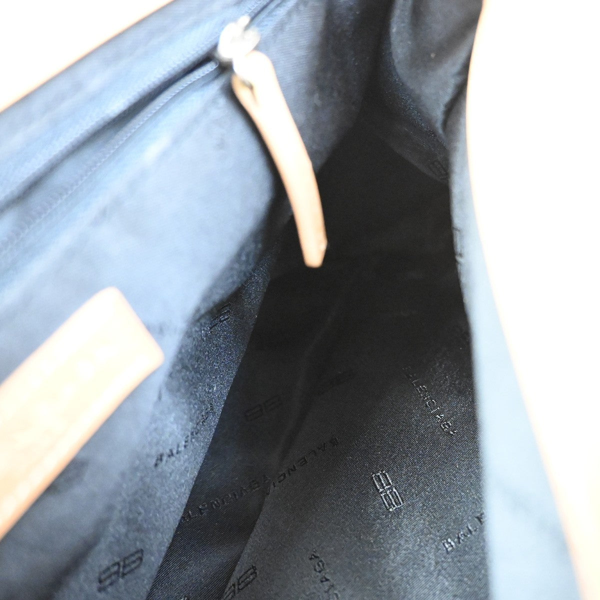 BALENCIAGA Logo BB Pattern Hand Tote Bag Canvas Leather Beige SHW 09CA910