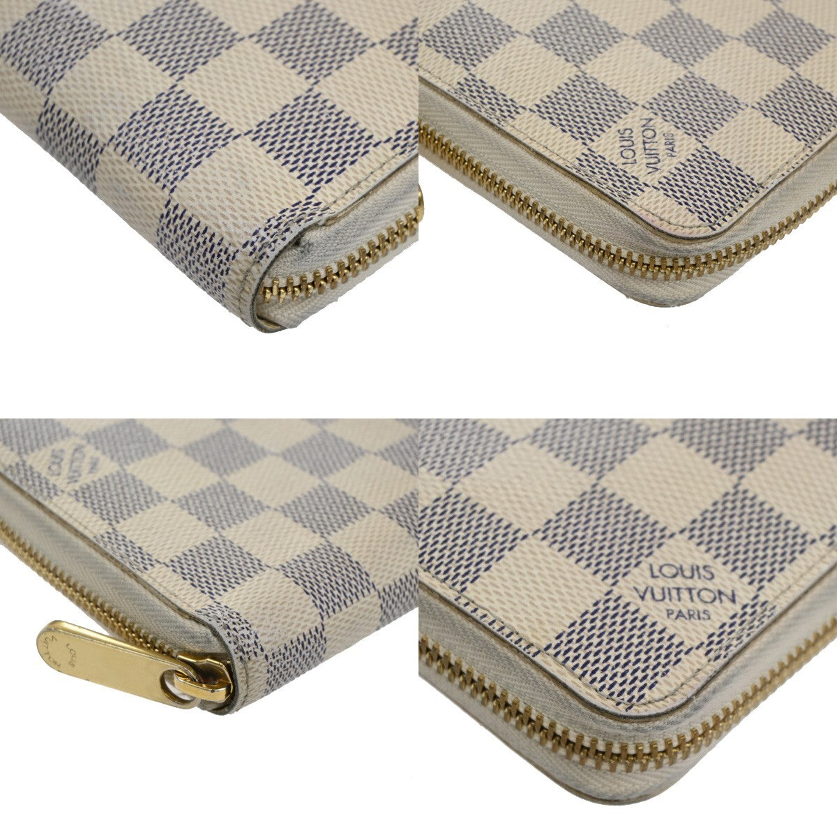 LOUIS VUITTON Long Zippy Wallet Purse Damier Azur Leather White N60019 32FB651