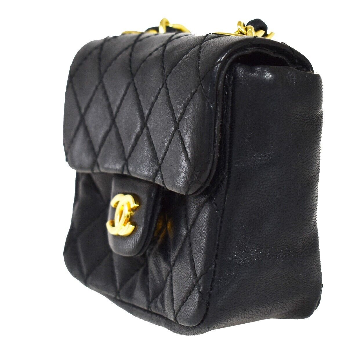 CHANEL CC Mini Matelasse Bag Charm Chain Belt Set Leather Black GHW 620RC928
