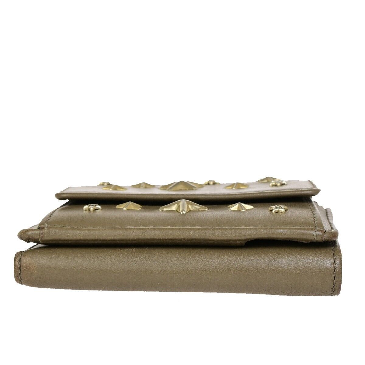 JIMMY CHOO Logo Star Studs Mini Trifold Wallet Purse Leather Brown Italy 09KA404