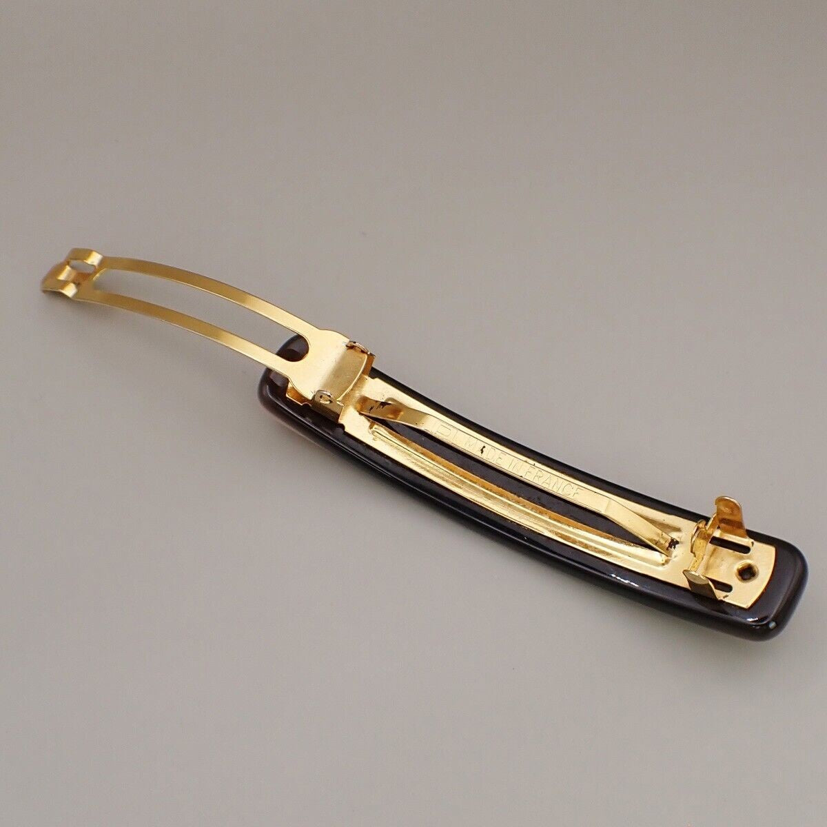 CHANEL Logo Hair Clip Barrette Accessory Black Pink Gold Made in France 33RJ980