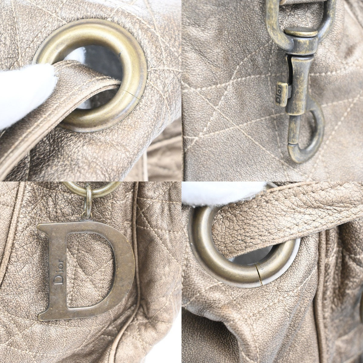 CHRISTIAN DIOR Cannage Shoulder Bag Leather Beige Gold Italy 83TA504