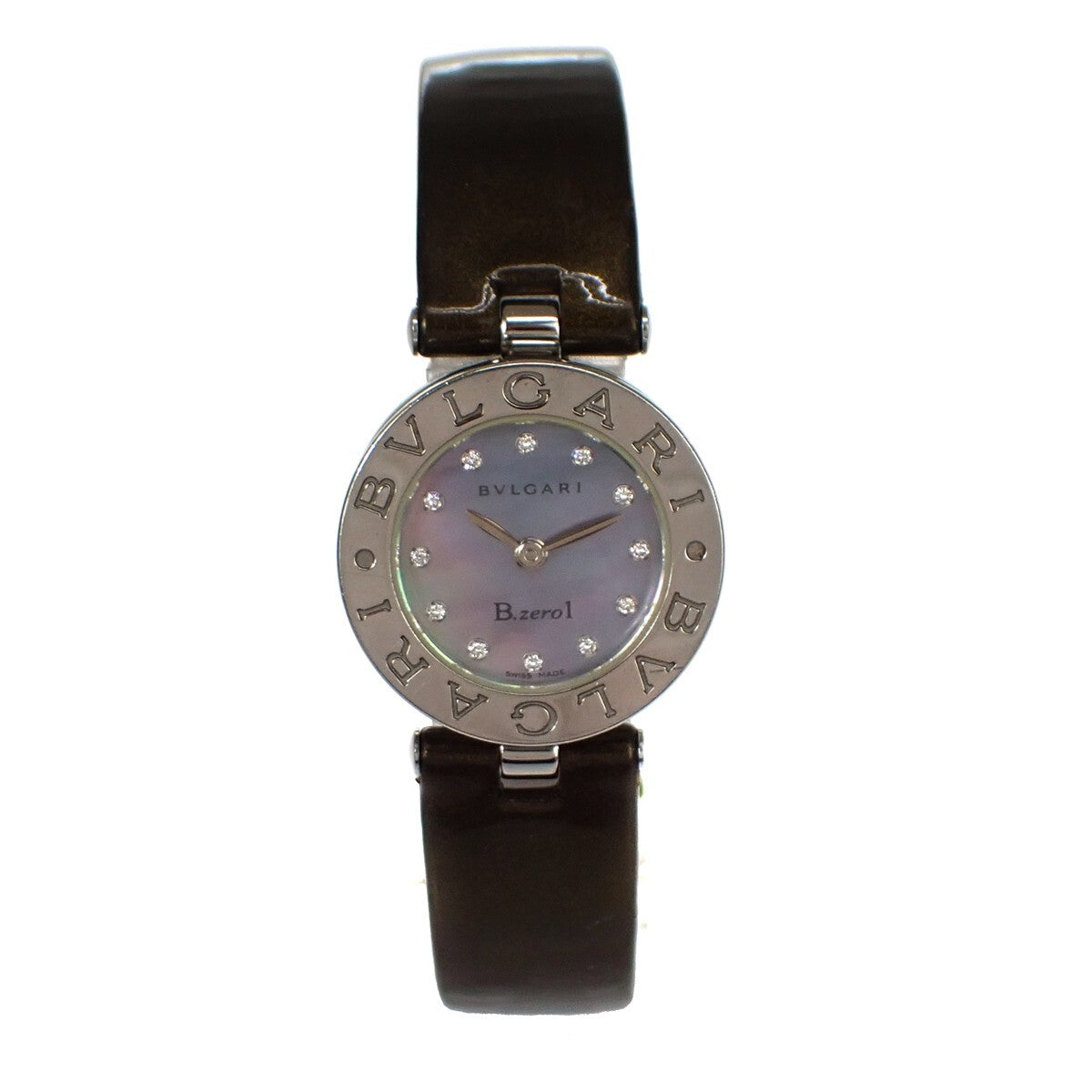 BVLGARI B.Zero1 Quartz Wrist Watch 22mm Diamond MOP Patent Leather BZ22S 13RH802