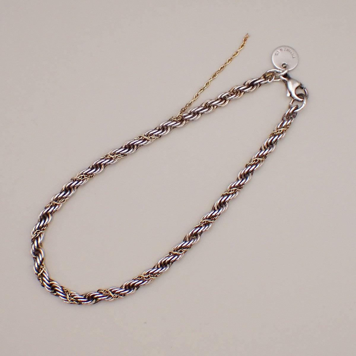 Tiffany & Co. Logo Sterling Silver and 18K Rope Twist Bracelet 69YH737